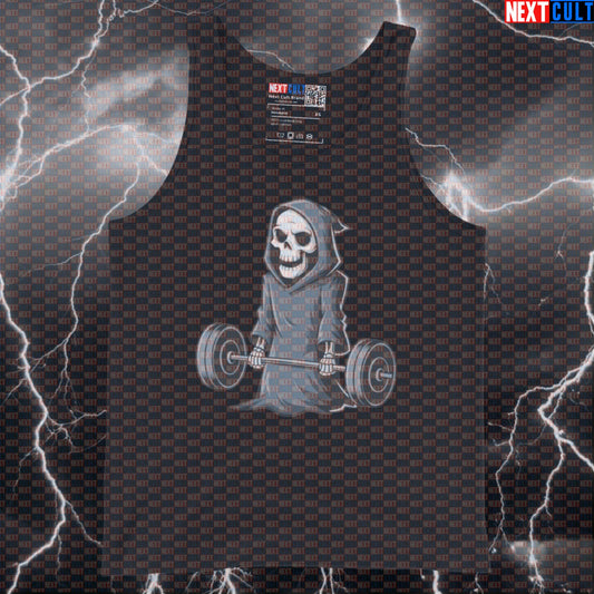 Grim Reaper Deadlift Gym Tank Top | Funny Workout Muscle Shirt For Powerlifters & Leg Day Fans Tank Tops Bodybuilding Fitness Gym Halloween Leg Day Powerlifting Workout Next Cult Brand
