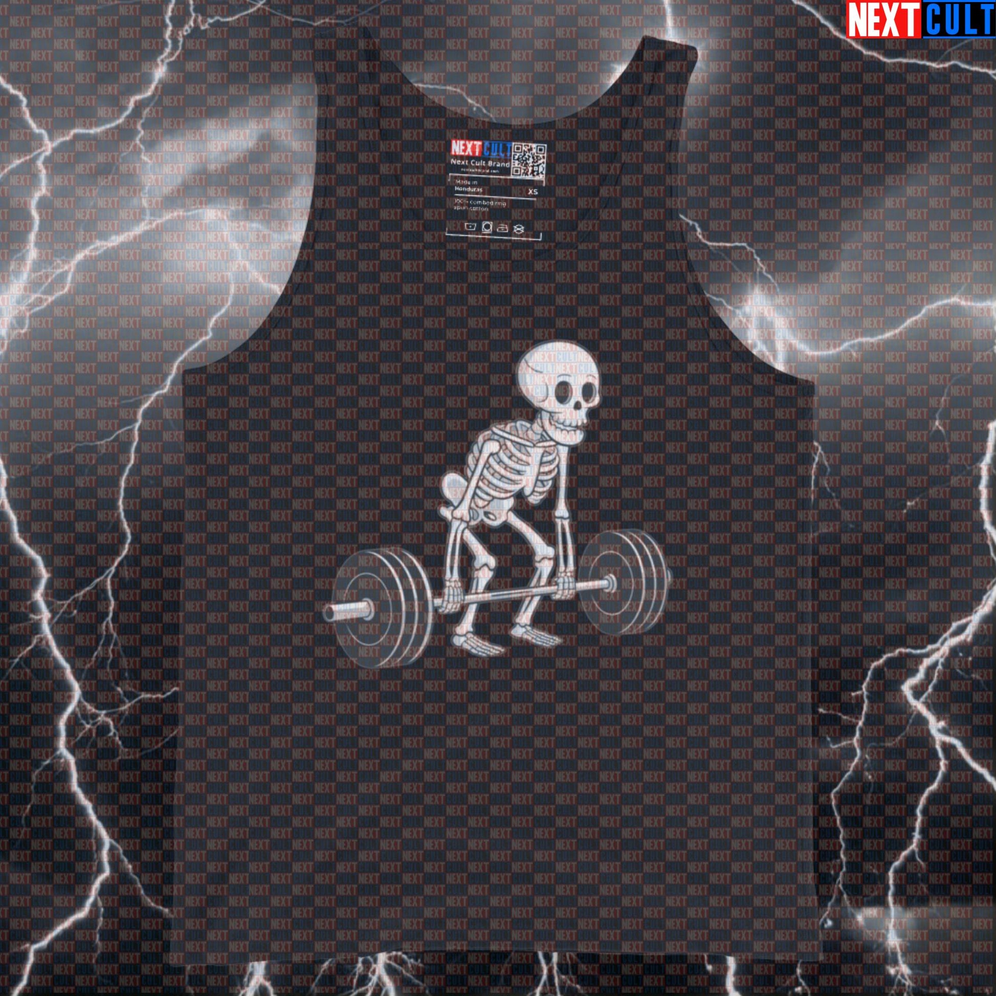 Funny Skeleton Deadlift Gym Tank Top | Muscle Shirt For Powerlifters & Deadlift Lovers | Fitness Meme Vest Tank Tops Bodybuilding Fitness Gym Halloween Leg Day Powerlifting Workout Next Cult Brand