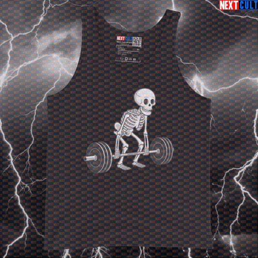 Funny Skeleton Deadlift Gym Tank Top | Muscle Shirt For Powerlifters & Deadlift Lovers | Fitness Meme Vest Tank Tops Bodybuilding Fitness Gym Halloween Leg Day Powerlifting Workout Next Cult Brand
