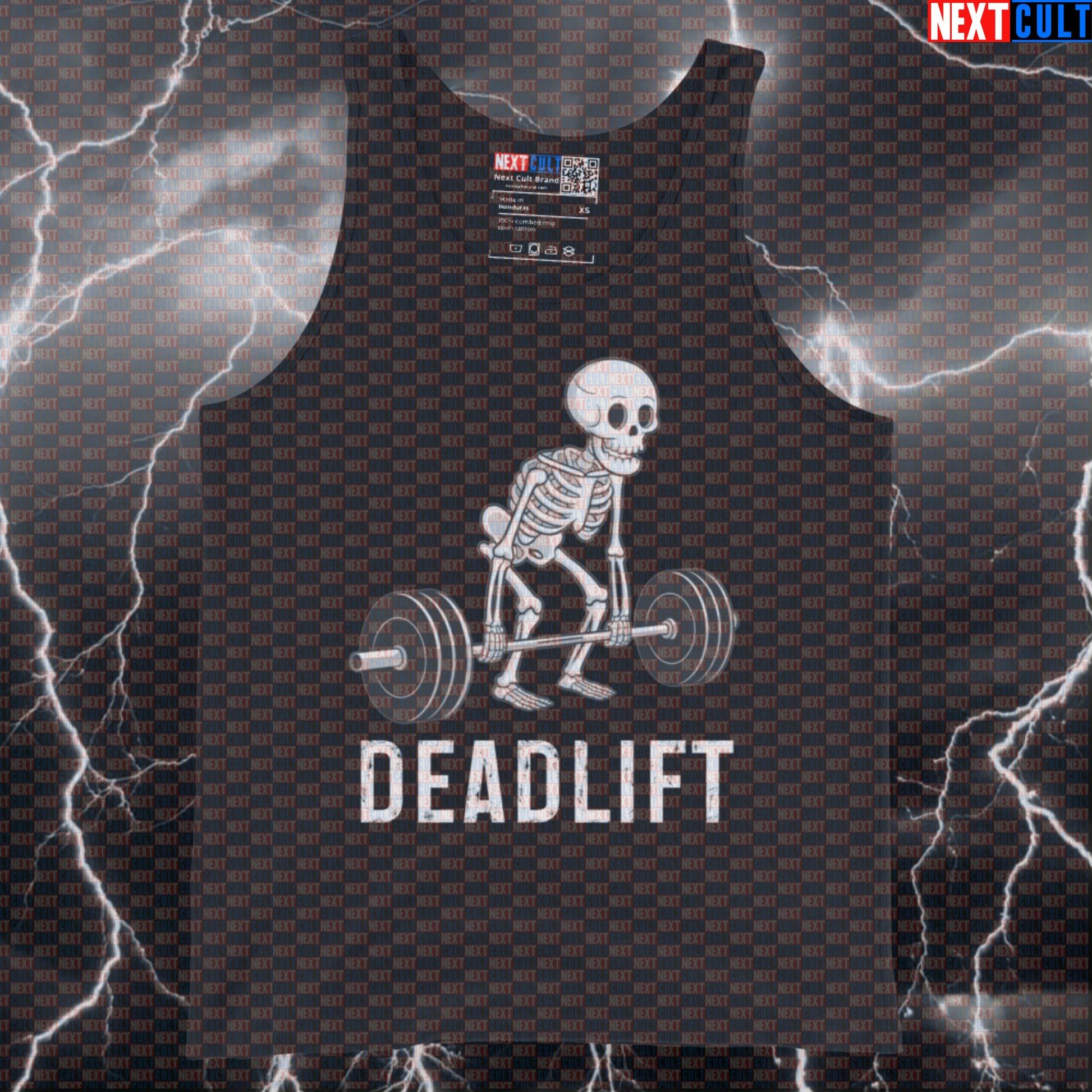 Funny Skeleton Deadlift Gym Tank Top | Muscle Shirt For Weightlifters & Deadlift Lovers | Fitness Meme Vest Tank Tops Bodybuilding Fitness Gym Halloween Leg Day Powerlifting Workout Next Cult Brand