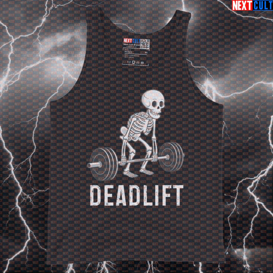 Funny Skeleton Deadlift Gym Tank Top | Muscle Shirt For Weightlifters & Deadlift Lovers | Fitness Meme Vest Tank Tops Bodybuilding Fitness Gym Halloween Leg Day Powerlifting Workout Next Cult Brand