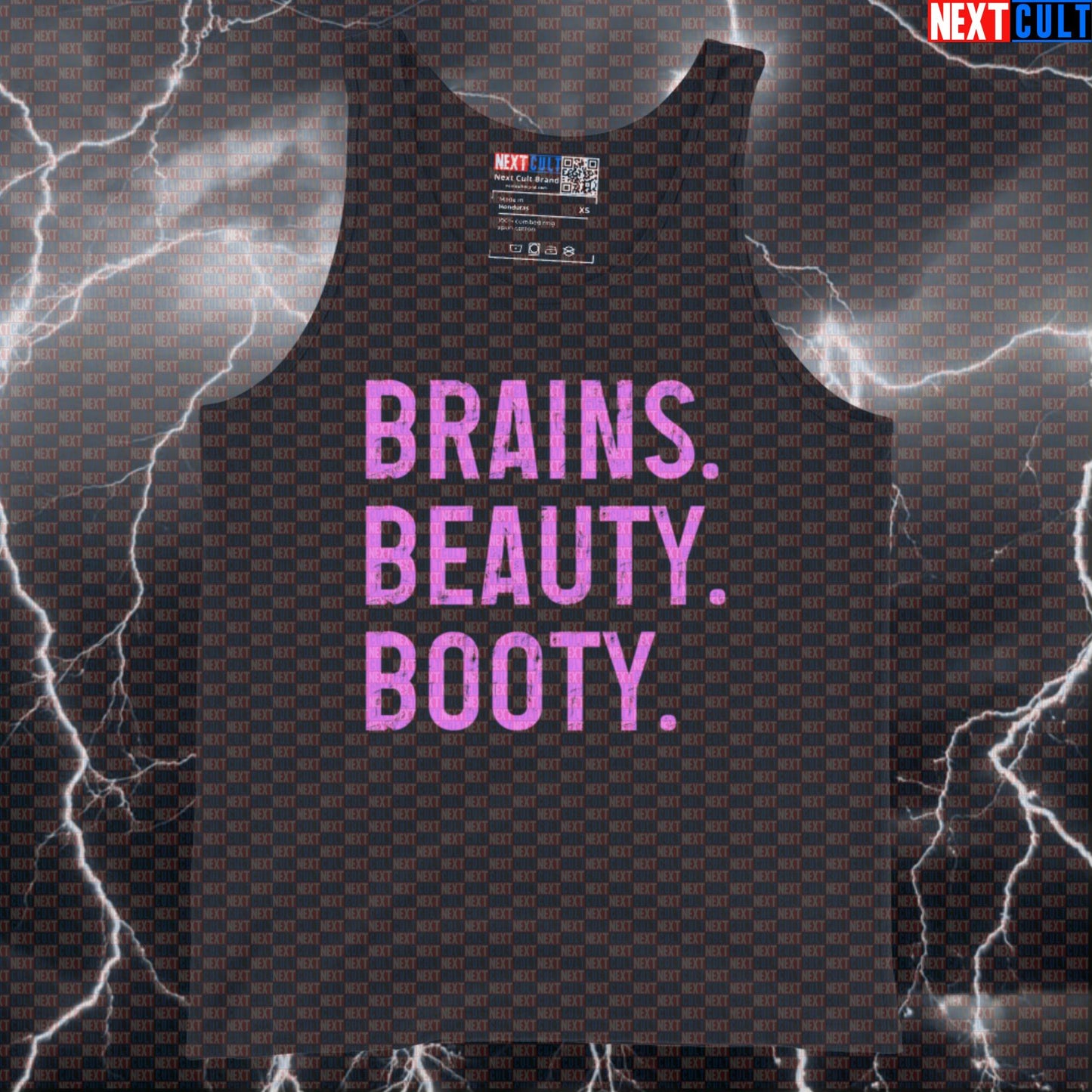 Brains Beauty Booty Gym Tank Top | Funny Muscle Shirt For Lifters Focused on Glute Gains & Fitness Memes Tank Tops Bodybuilding Fitness Gym Leg Day Workout Next Cult Brand