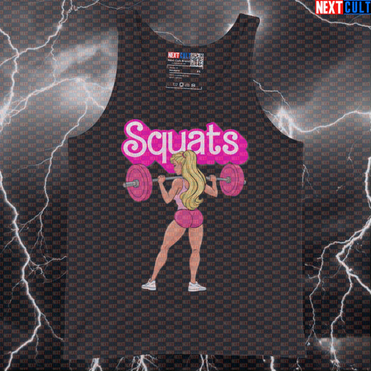 Funny Squats Booty Builder Tank Top | Barbie Gym Meme Muscle Shirt For Leg Day & Strong Women Tank Tops Barbie Bodybuilding Films Fitness Gym Leg Day Powerlifting Workout Next Cult Brand