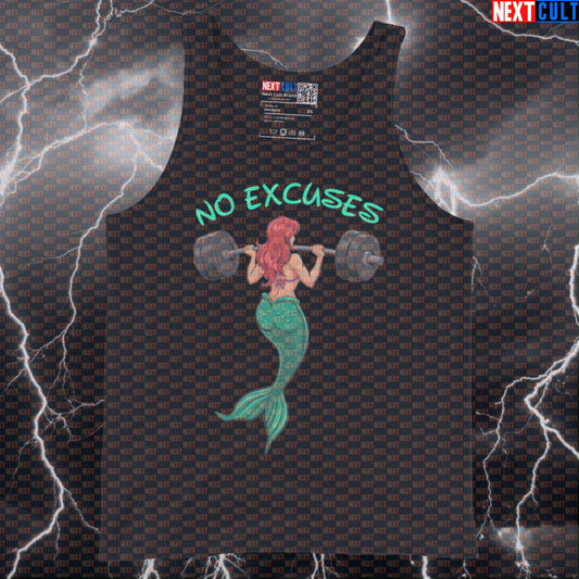 Funny No Excuses Mermaid Gym Tank Top | Motivational Workout Vest For Strong Women Lifters | Fitness Meme Top Bodybuilding Films Fitness Gym Leg Day Powerlifting Workout Next Cult Brand