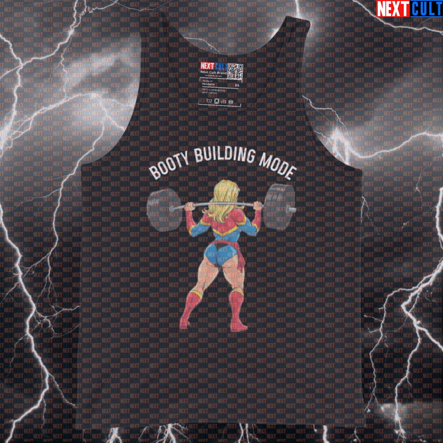 Booty Building Mode Gym Tank Top | Funny Workout Muscle Shirt For Leg Day & Squats | Fitness Meme Vest Avengers Bodybuilding Captain Marvel Films Fitness Gym Leg Day Powerlifting Superheroes Workout Next Cult Brand