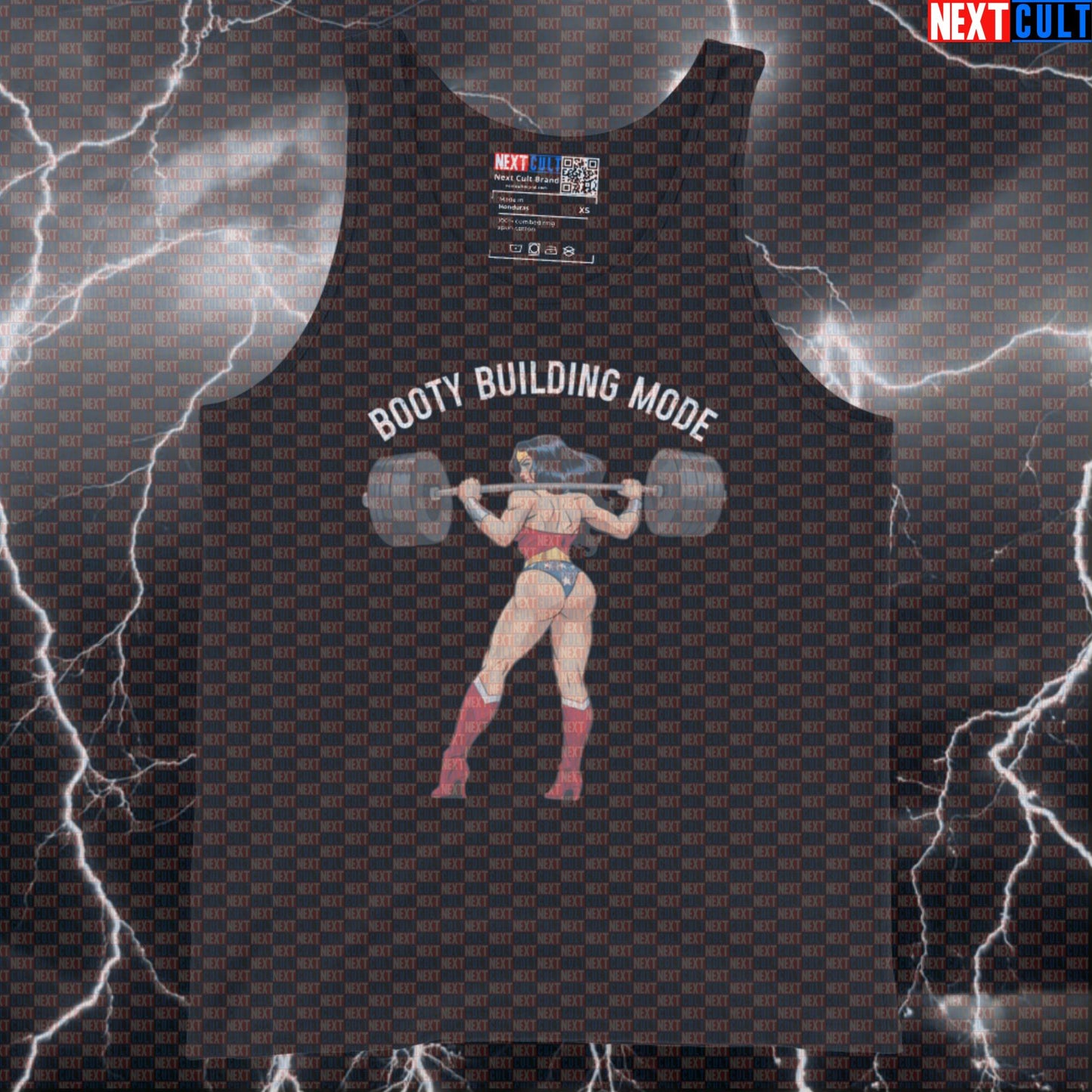 Booty Building Mode Wonder Lifter Gym Tank Top | Funny Workout Muscle Shirt For Gym Girls | Fitness Meme Top Bodybuilding Films Fitness Gym Justice League Leg Day Powerlifting Superheroes Wonder Woman Workout Next Cult Brand