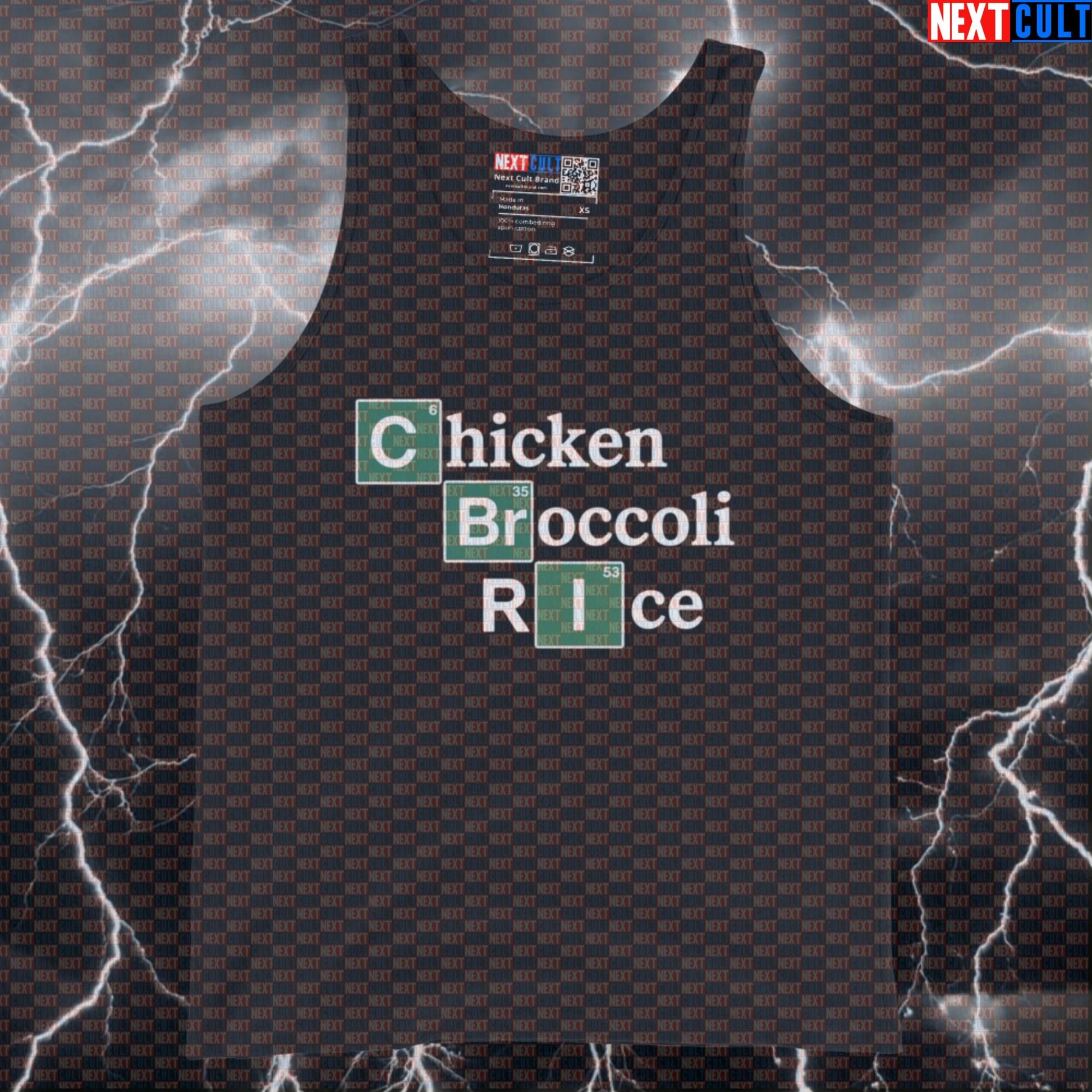 Funny Chicken Broccoli Rice Gym Tank Top | Breaking Bad Meme Muscle Shirt For Lifters & Gym Bros Bodybuilding Breaking Bad Fast Food Fitness Gym TV Workout Next Cult Brand