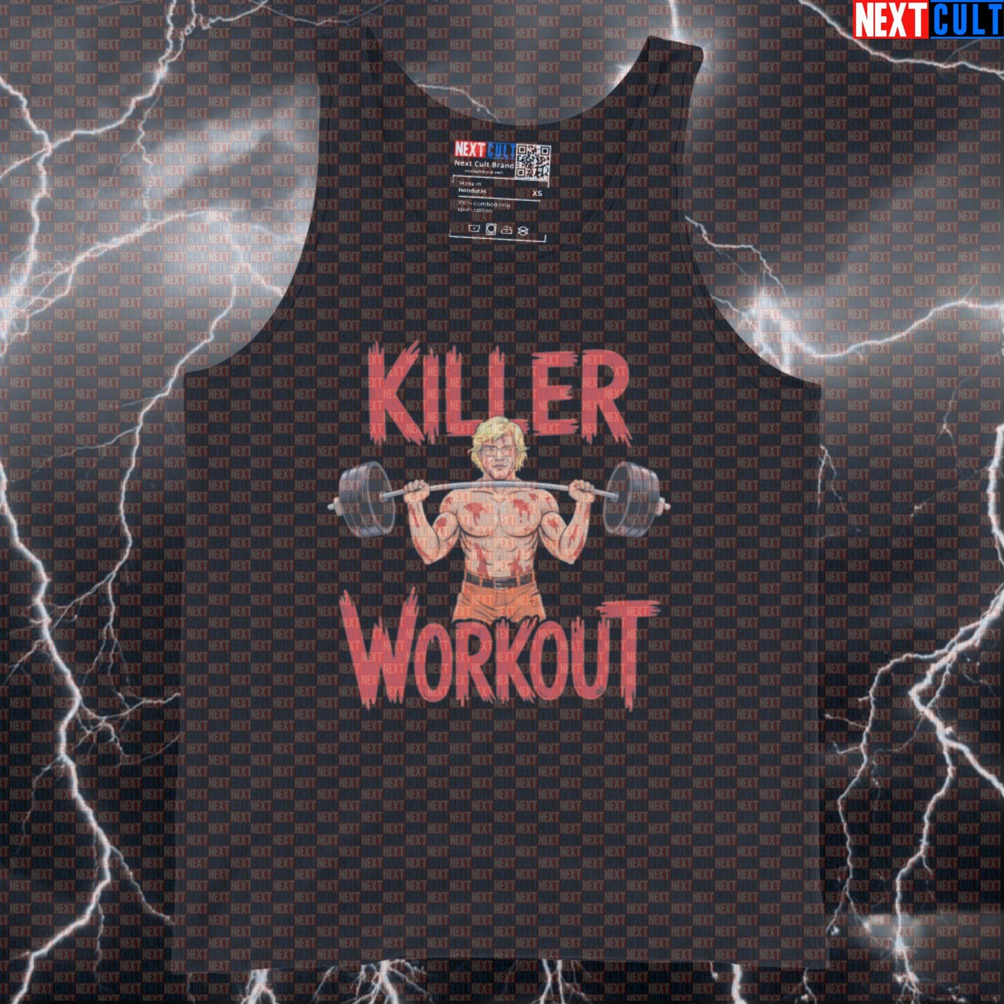 Killer Workout Horror Gym Tank Top | Scary Jeffrey Dahmer Meme Muscle Shirt | Funny Halloween Workout Top Bodybuilding Fitness Gym Halloween Powerlifting TV Workout Next Cult Brand