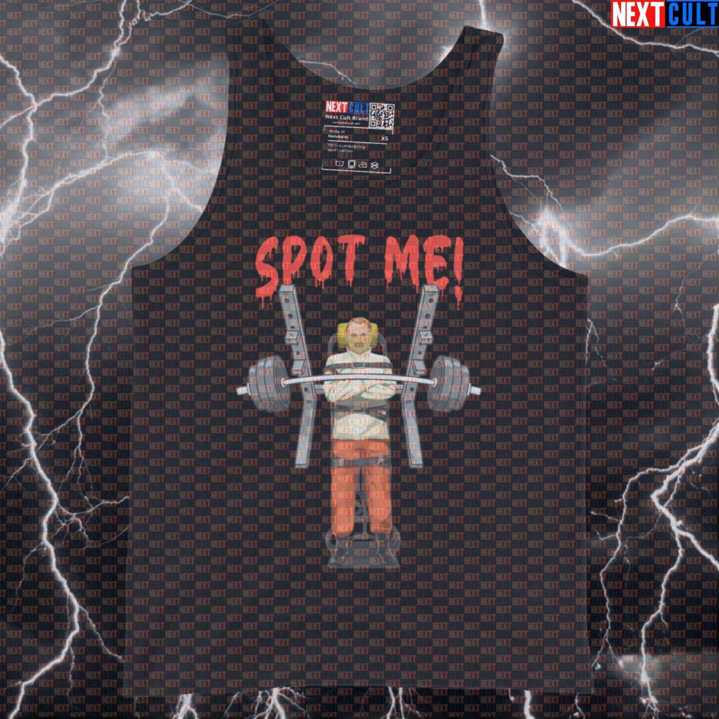 Funny Spot Me Horror Gym Tank Top | Scary Hannibal Lecter Muscle Shirt For Lifters | Workout Vest Bodybuilding Films Fitness Gym Halloween Powerlifting Workout Next Cult Brand