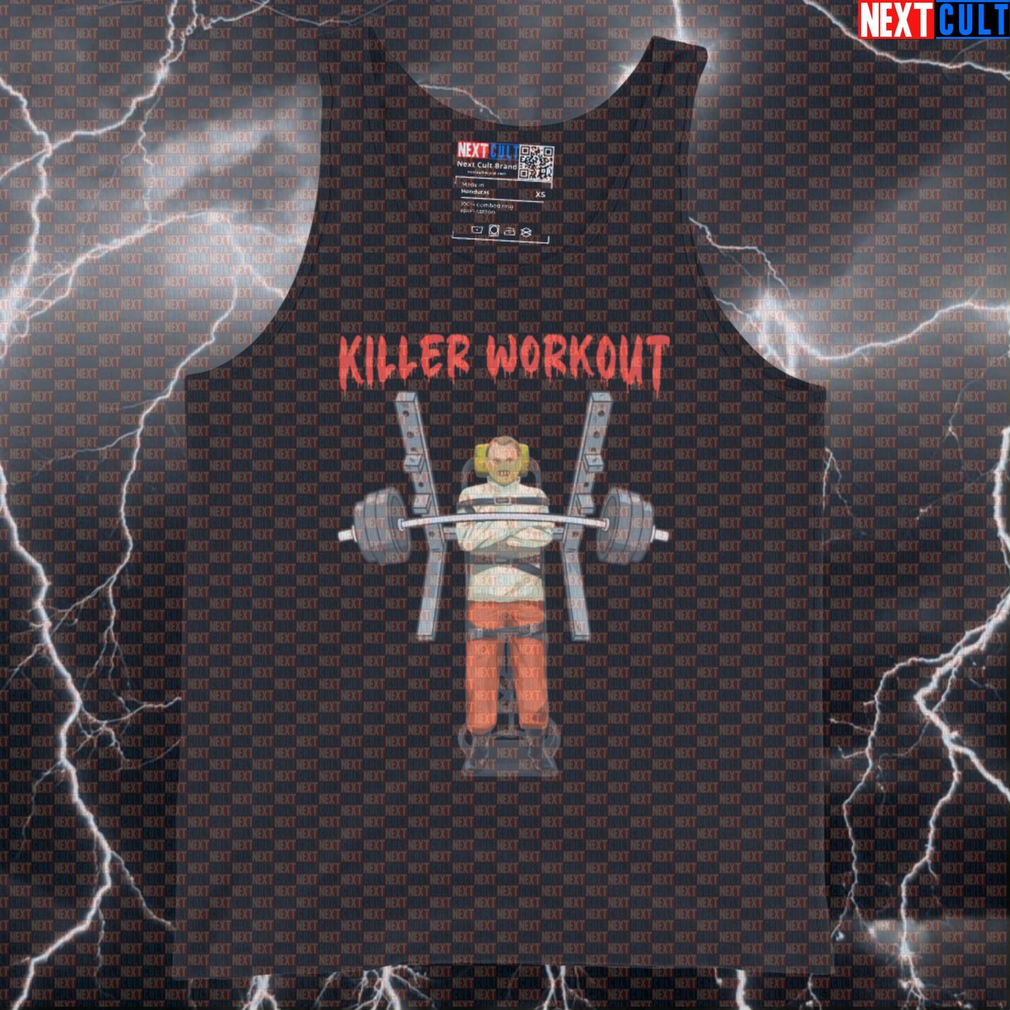 Killer Workout Horror Gym Tank Top | Scary Cannibal Muscle Shirt | Hannibal Lecter Fitness Meme Vest Films Fitness Gym Halloween Powerlifting Workout Next Cult Brand