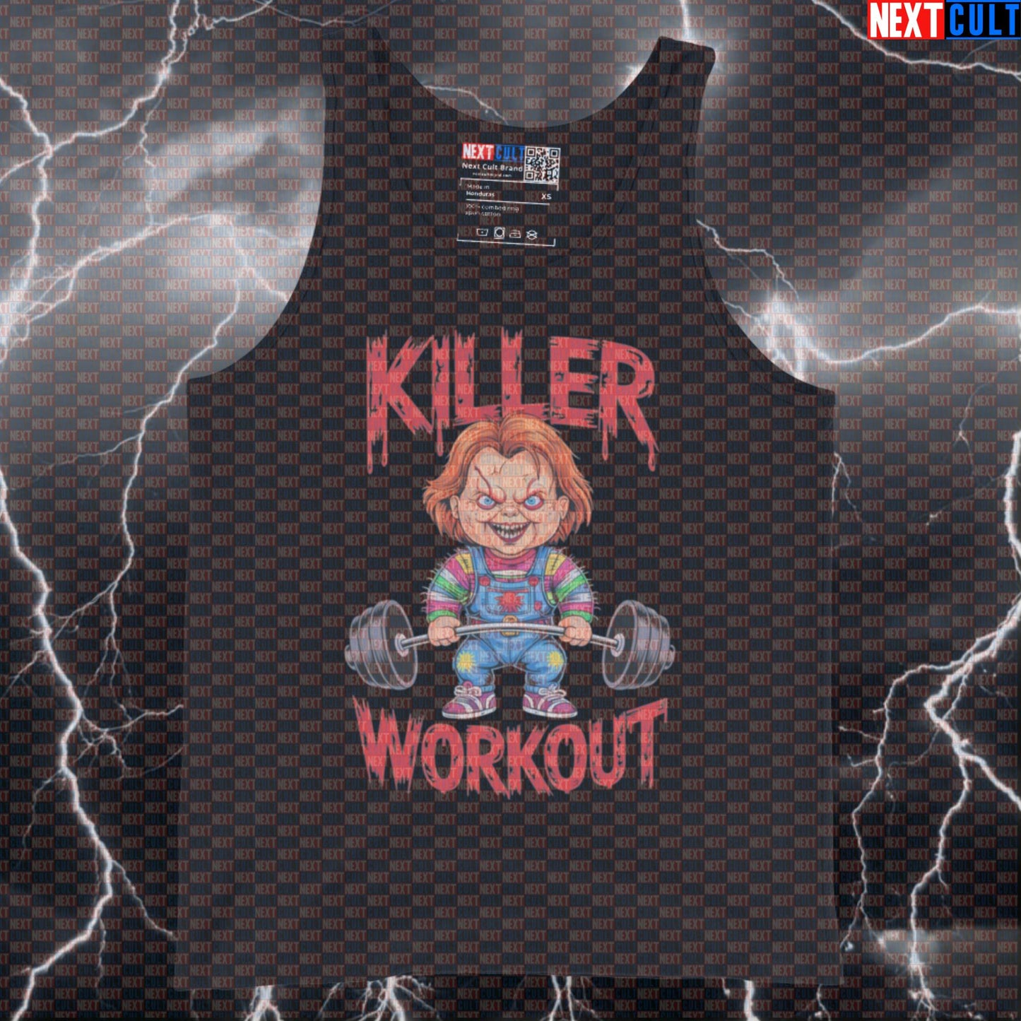 Killer Workout Horror Gym Tank Top | Scary Doll Halloween Fitness Muscle Shirt | Funny Gym Meme Vest Tank Tops Bodybuilding Films Fitness Gym Halloween Powerlifting Workout Next Cult Brand
