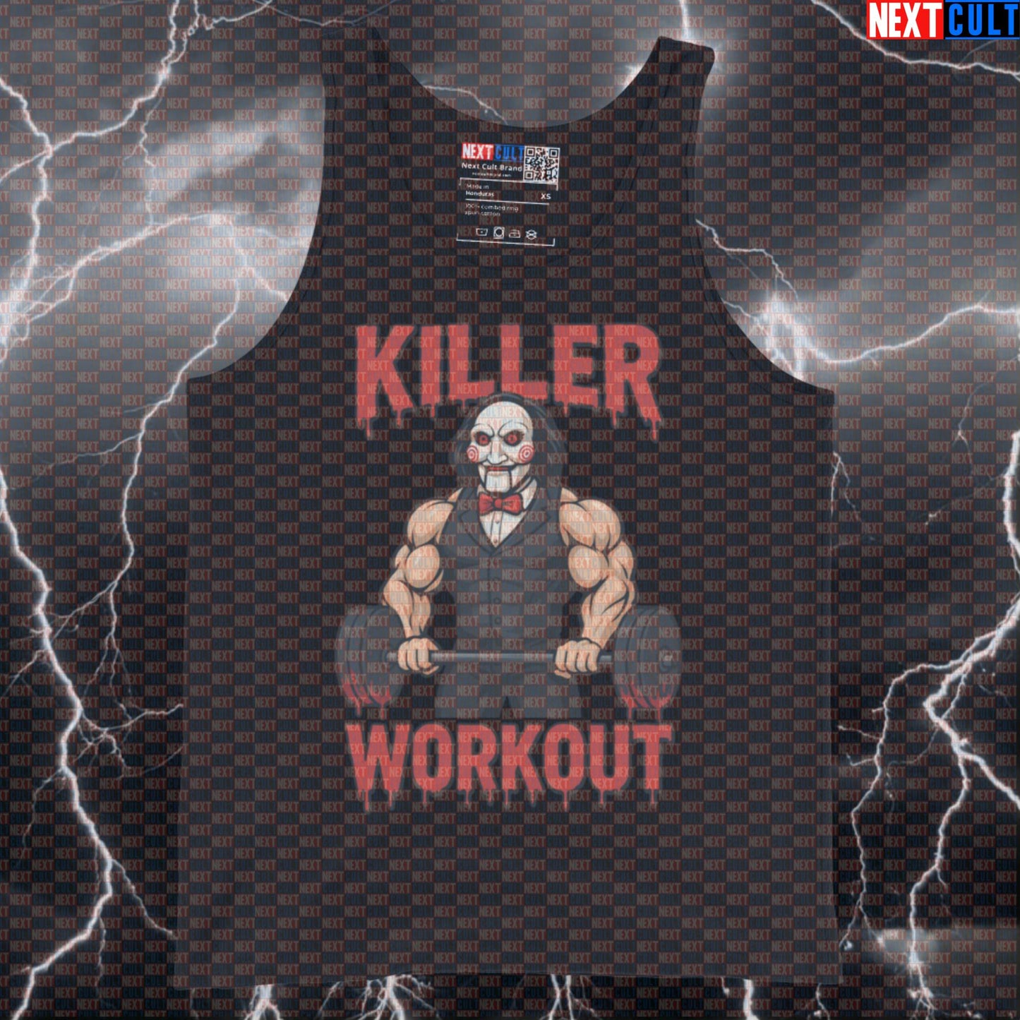 Jigsaw's Killer Gains Horror Meme Tank Top | Funny Gym Workout Muscle Shirt Bodybuilding Films Fitness Gym Halloween Powerlifting Workout Next Cult Brand