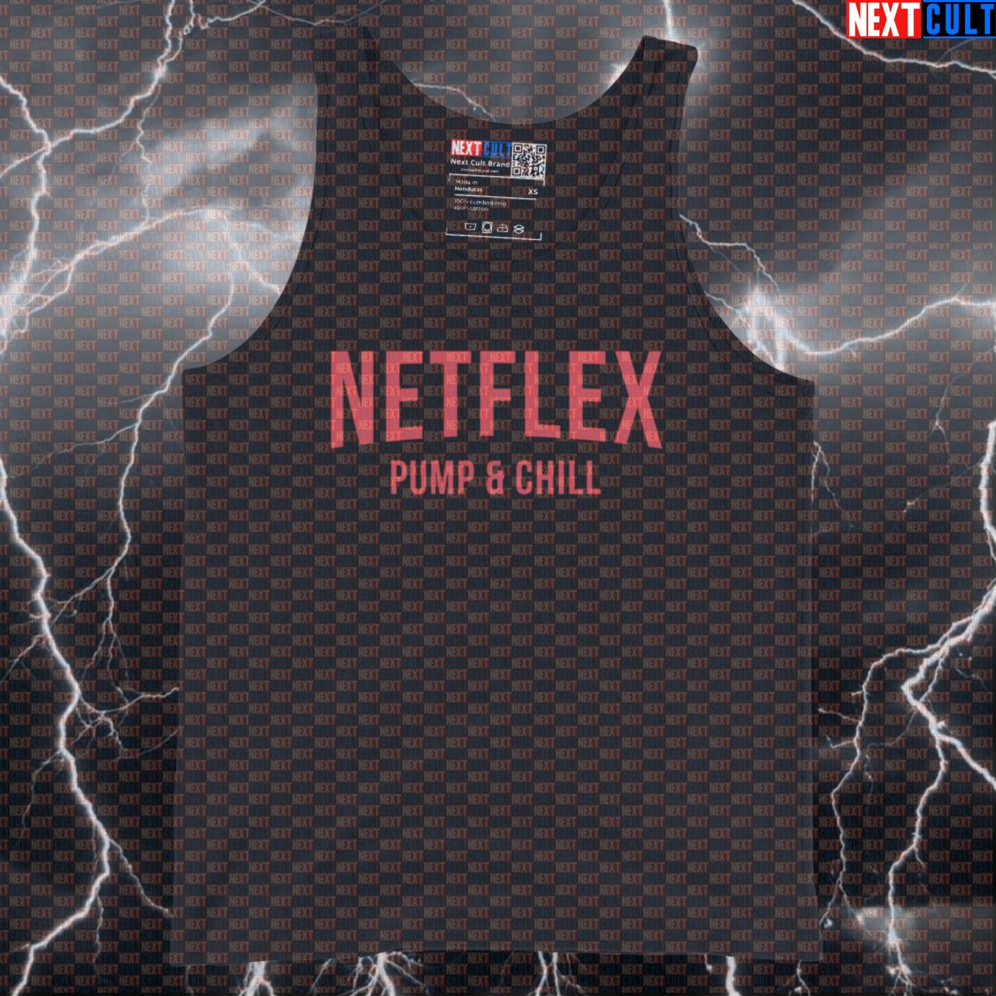 Funny Netflex Pump Chill Tank Top for Lifters | Gym Meme Muscle Shirt Workout Motivation Vest Tank Tops Bodybuilding Films Fitness Gym TV Workout Next Cult Brand