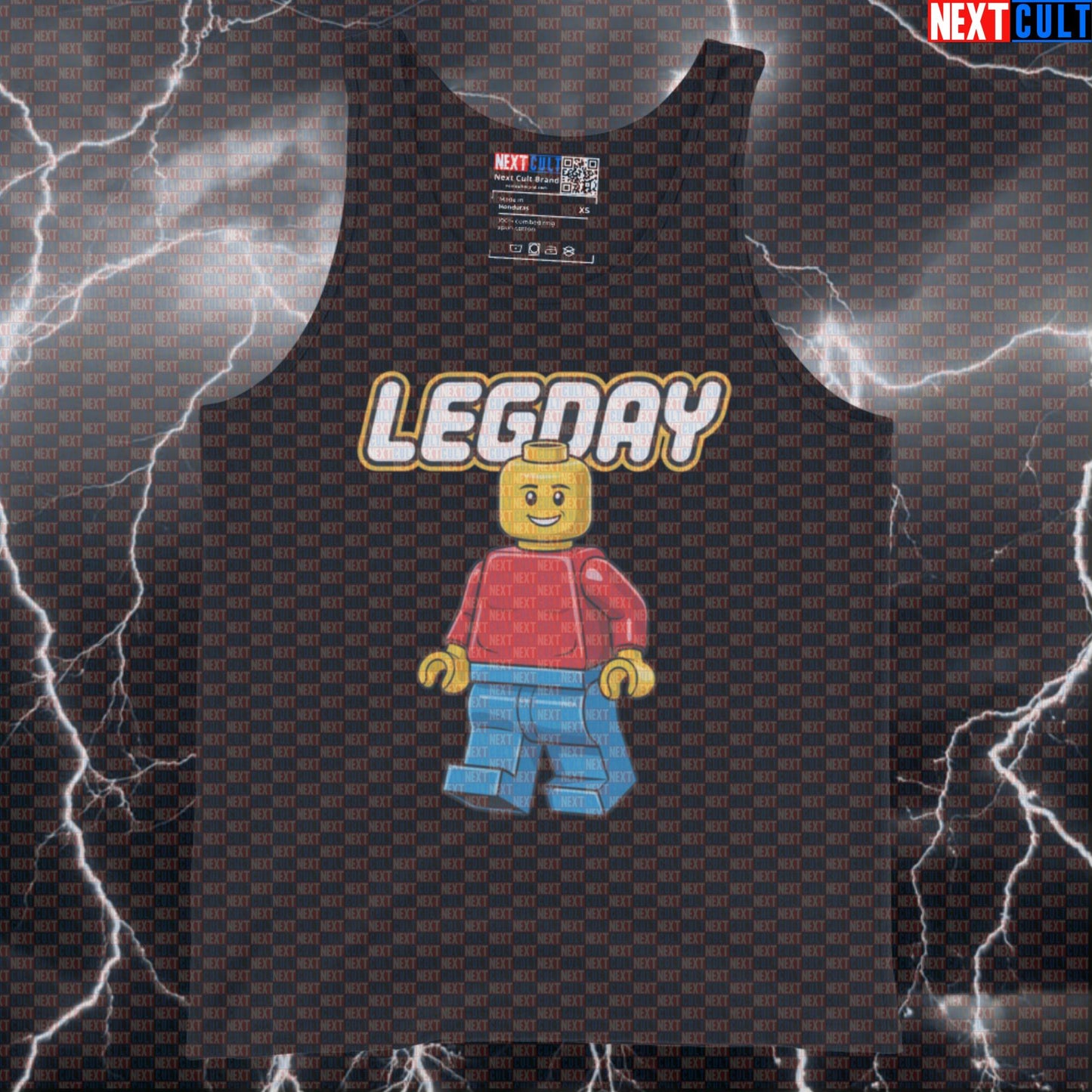 Leg Day Gains Funny Gym Tank Top | LEGO Inspired Muscle Shirt For Squats & Deadlifts | Workout Vest Tank Tops Bodybuilding Fitness Gym Leg Day LEGO Powerlifting Workout Next Cult Brand