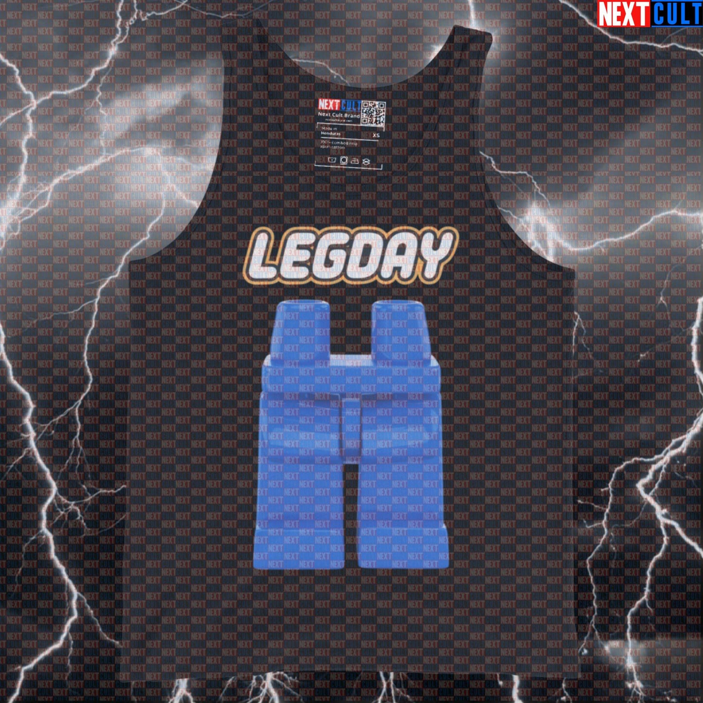 Leg Day Gains Funny Gym Tank Top | LEGO Parody Muscle Shirt For Squat & Deadlift Lovers | Fitness Meme Vest Tank Tops Bodybuilding Fitness Gym Leg Day LEGO Powerlifting Workout Next Cult Brand