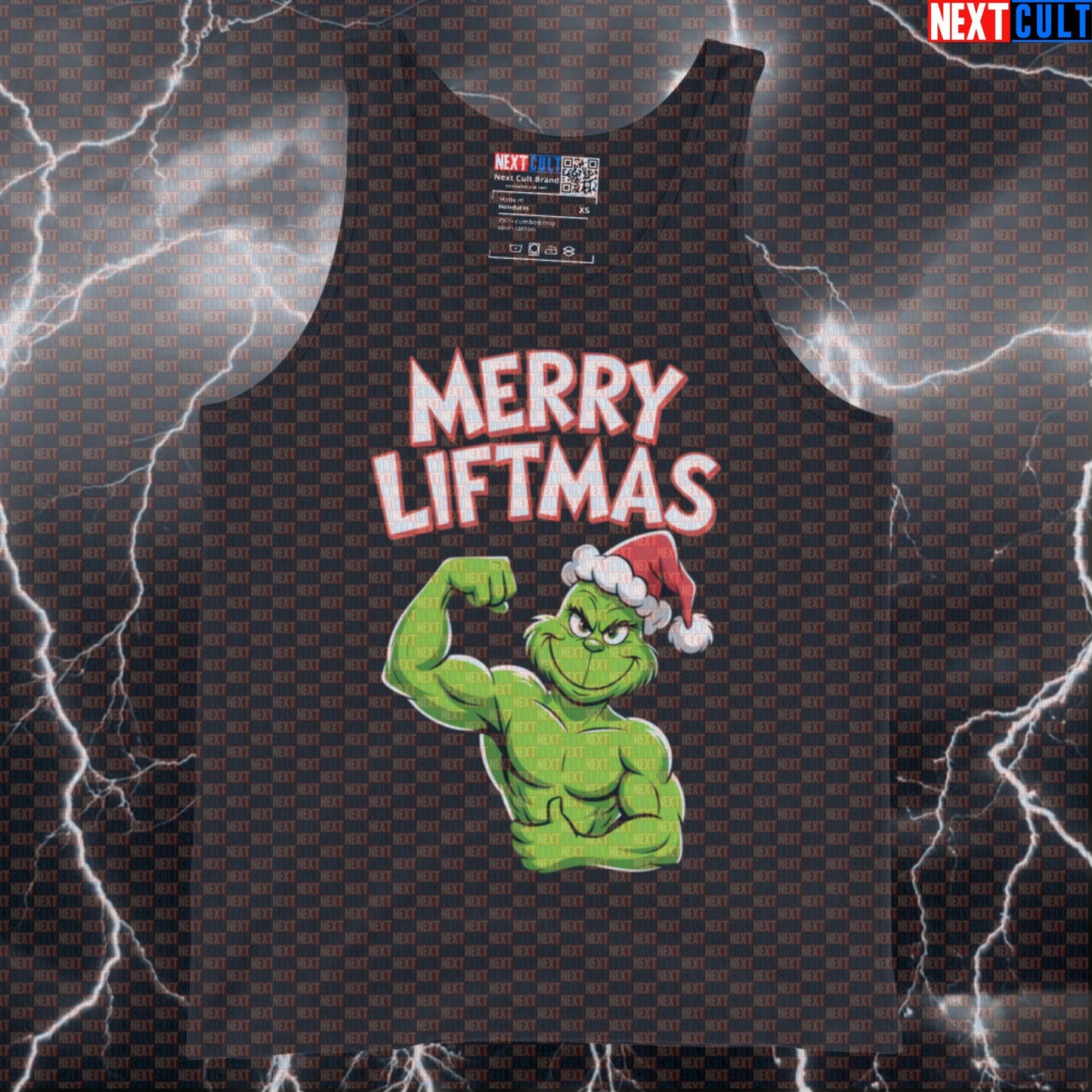 Funny Merry Liftmas Grinch Gym Tank Top | Christmas Workout Muscle Shirt | Festive Gym Vest For Lifters Bodybuilding Christmas Films Fitness Gym Powerlifting Workout Next Cult Brand