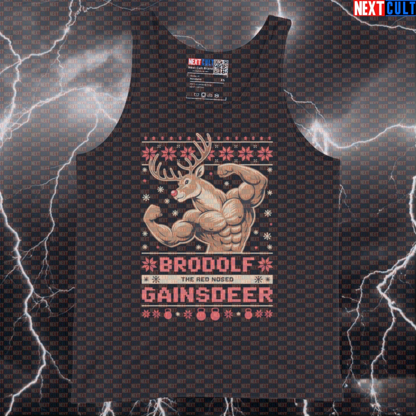 Brodolf The Red-Nosed Gainsdeer Funny Gym Tank Top | Christmas Workout Meme Muscle Shirt | Festive Vest Tank Tops Bodybuilding Christmas Fitness Gym Workout Next Cult Brand