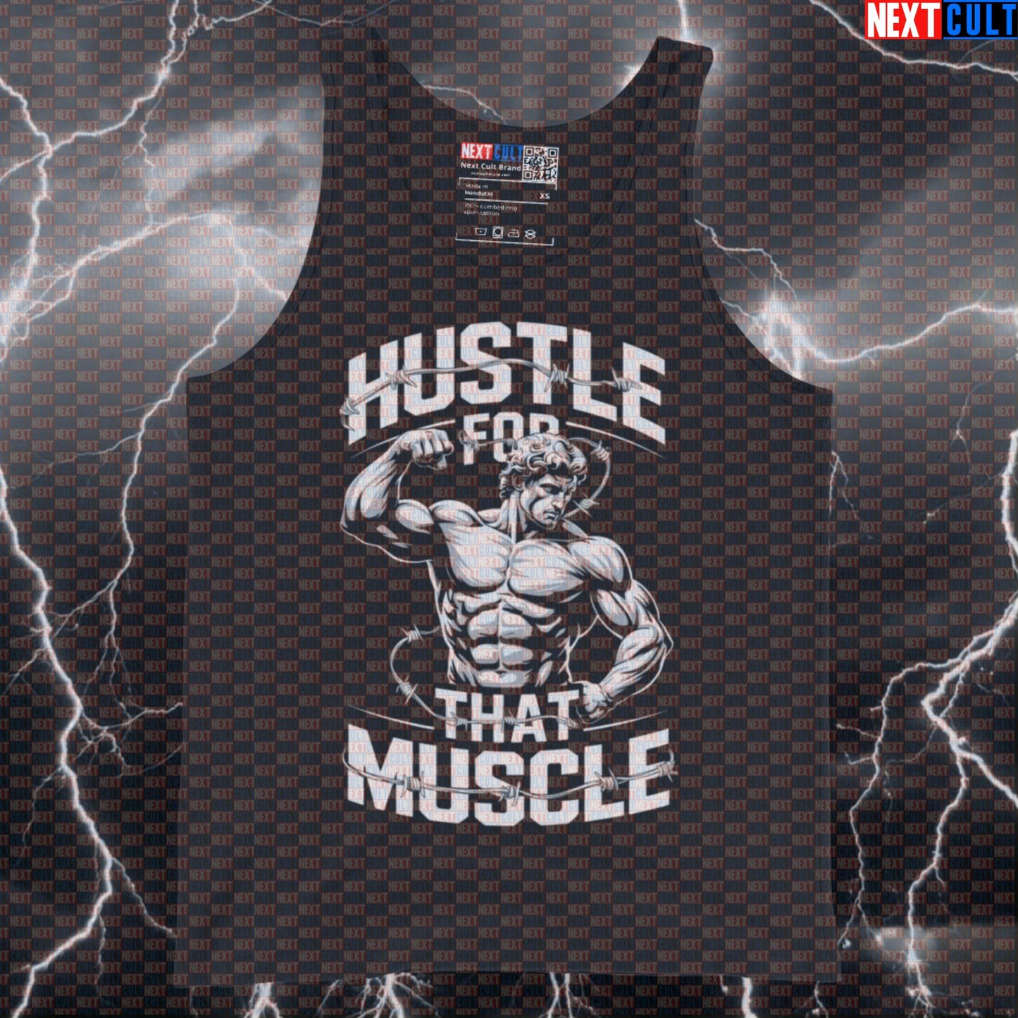 Funny Hustle For That Muscle Gym Tank Top | Greek God Meme Muscle Shirt | Protein Powered Workout Vest Ancient Greece Bodybuilding Fitness Gym Workout Next Cult Brand