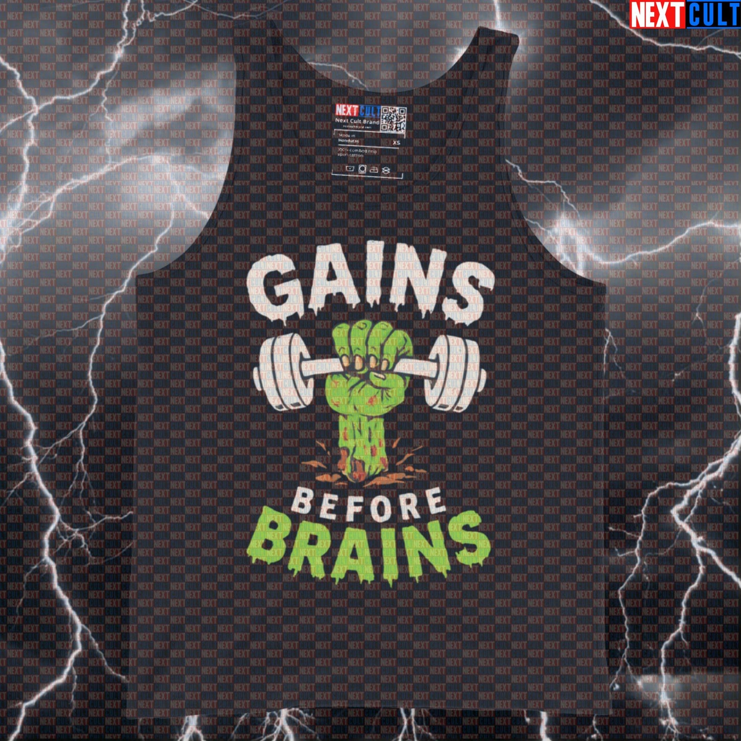 Gains Before Brains Gym Tank Top | Zombie Workout Vest | Funny Bodybuilding Muscle Shirt Tank Tops Bodybuilding Fitness Gym Halloween Workout Zombie Next Cult Brand