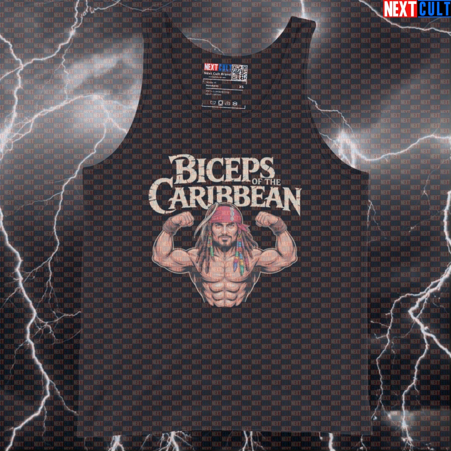 Biceps of the Caribbean Gym Tank Top | Funny Pirate Muscle Shirt | Pirate Sleeves Athletic Shirt Bodybuilding Films Fitness Gym Pirates of the Caribbean Workout Next Cult Brand