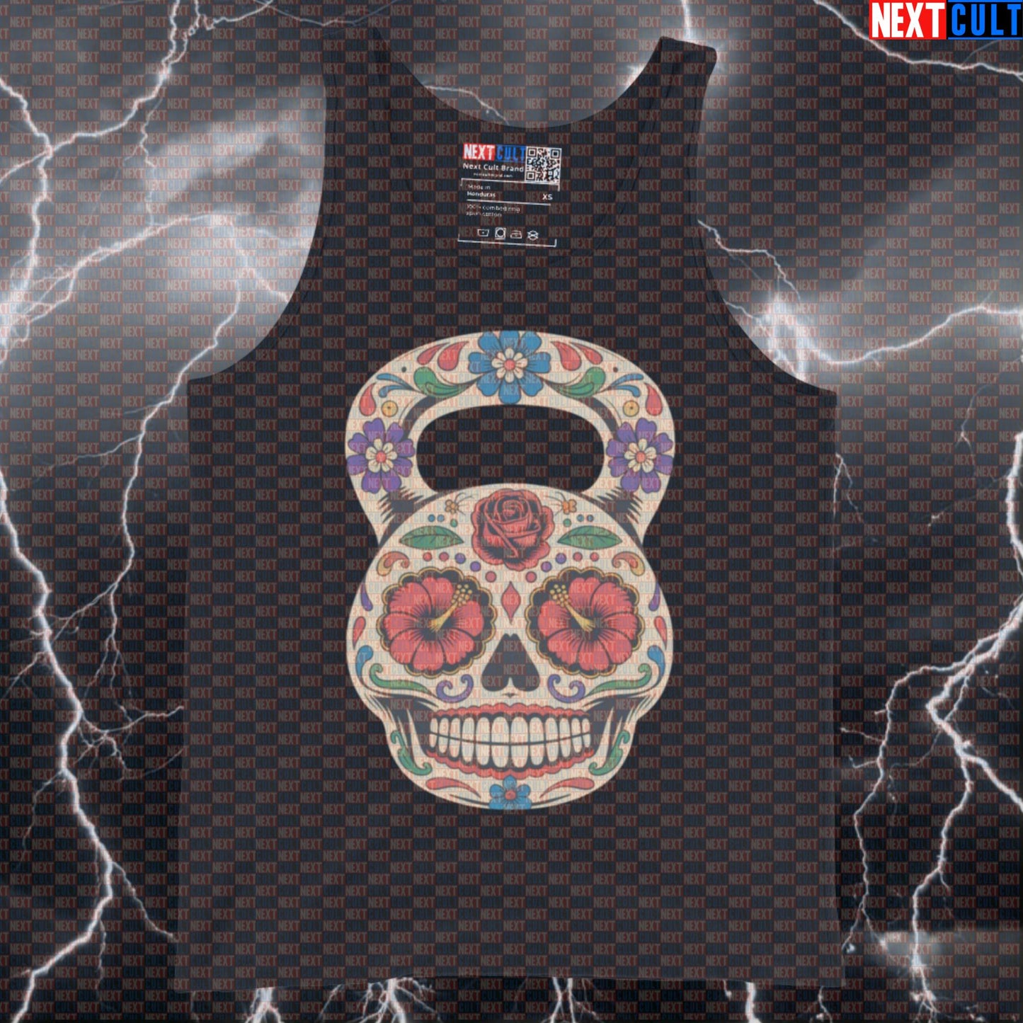 Dia De Los Muertos Kettlebell Funny Gym Tank Top - Day of the Dead Workout Vest Muscle Shirt Dia De Los Muertos Fitness Gym Kettlebell Workout Next Cult Brand