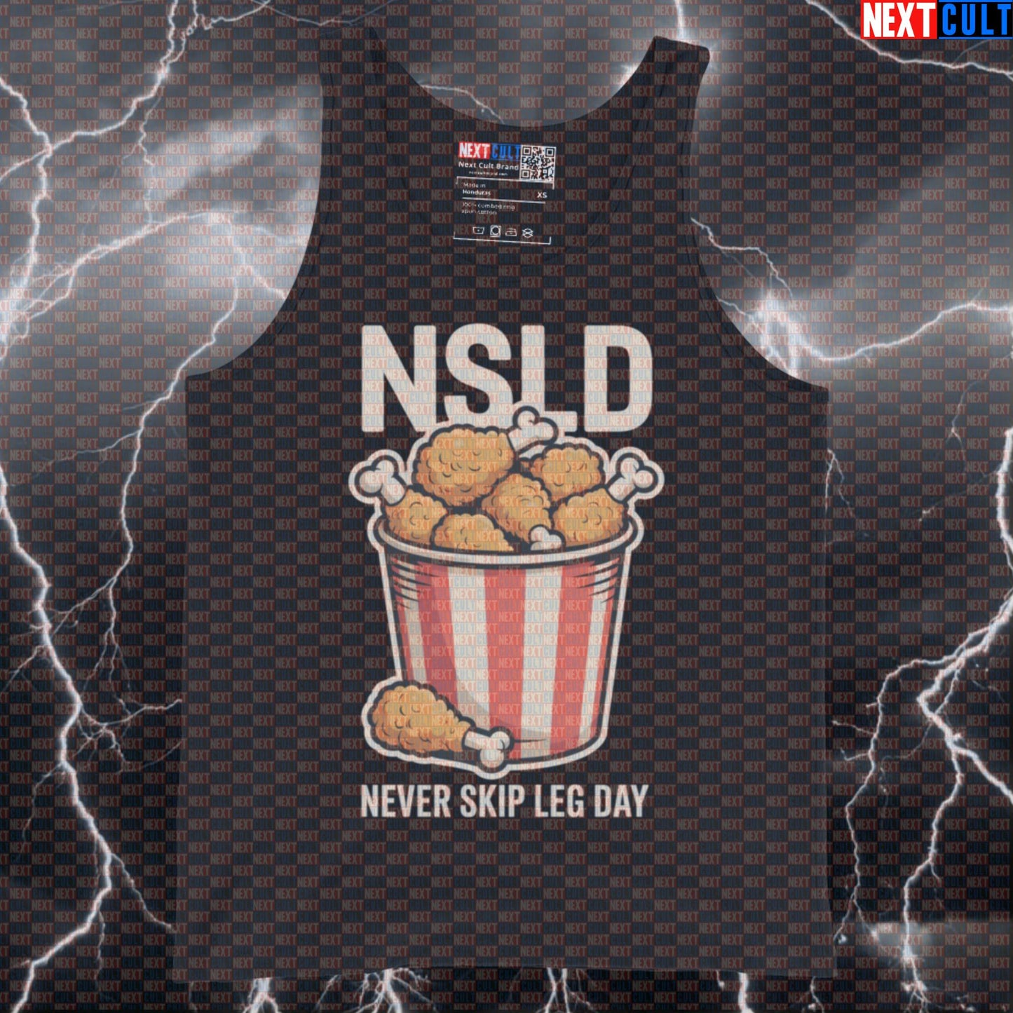 Never Skip Leg Day Funny Gym Tank Top - NSLD Fried Chicken Meme Vest Muscle Shirt Bodybuilding Bulking Fast Food Fitness Gym Leg Day Powerlifting Workout Next Cult Brand