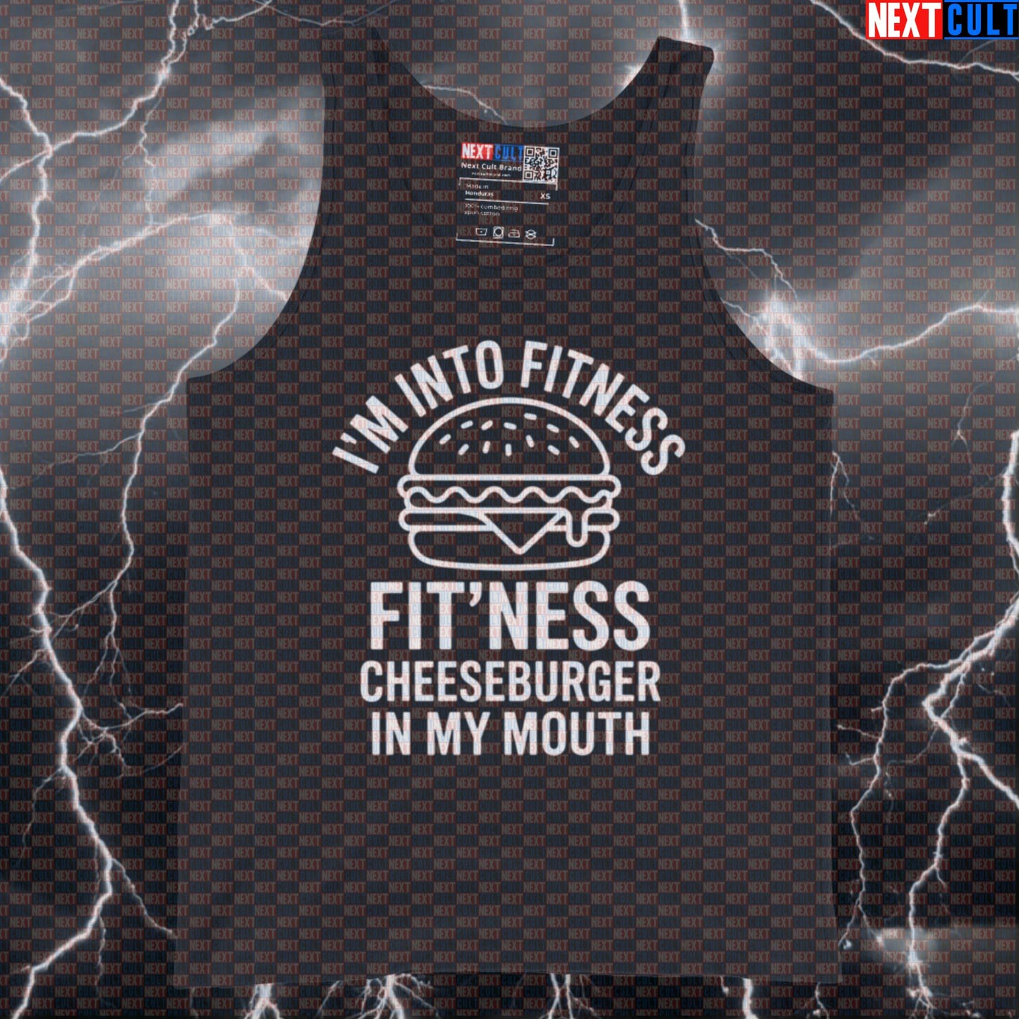 I'm Into Fitness Fitness Cheeseburger In My Mouth Funny Gym Tank Top - Burger Meme Vest Muscle Shirt Tank Tops Bulking Fast Food Fitness Gym Workout Next Cult Brand