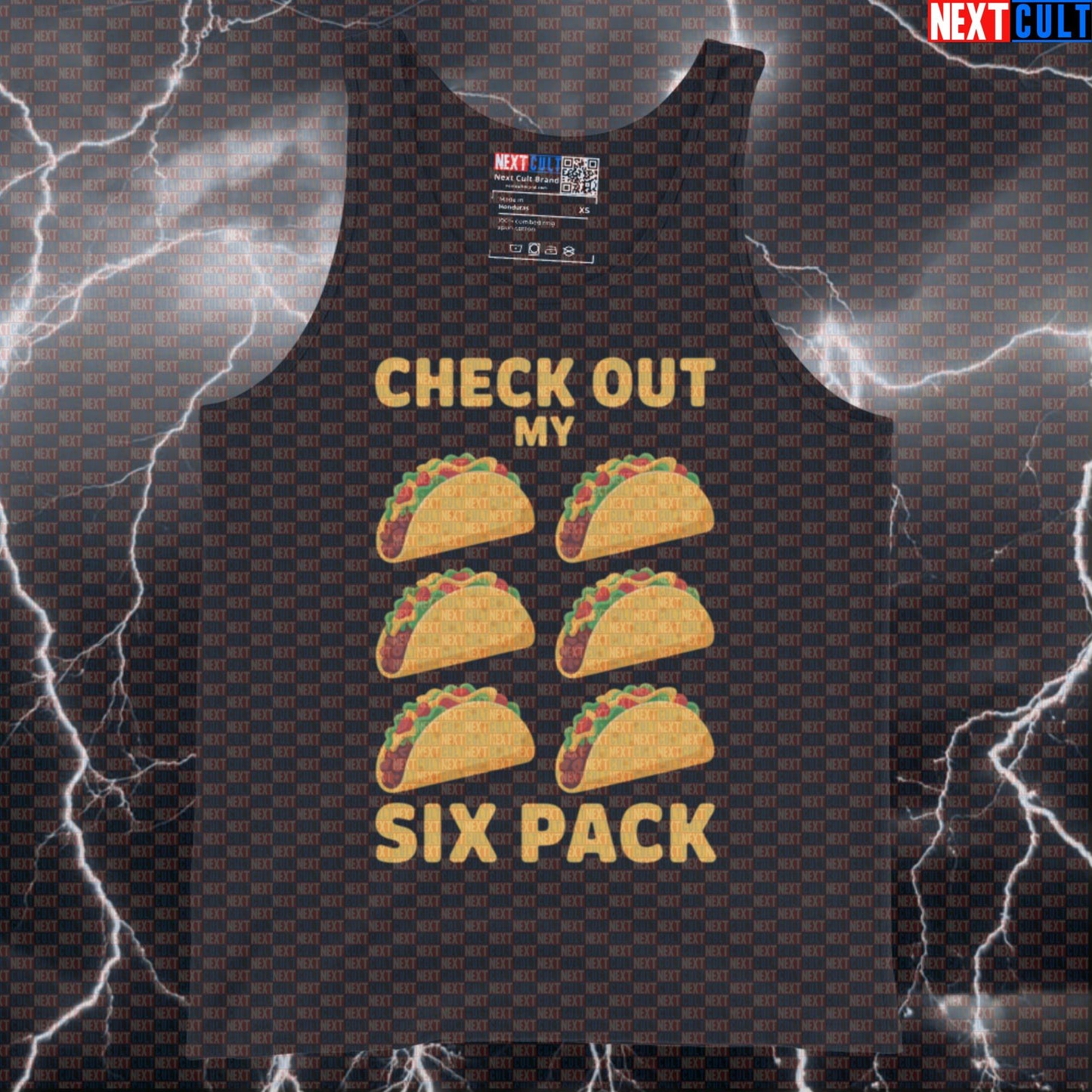 Check Out My Six Pack Tacos Funny Gym Tank Top - Taco Six Pack Vest Muscle Shirt Tank Tops Bodybuilding Bulking Fast Food Fitness Gym Workout Next Cult Brand