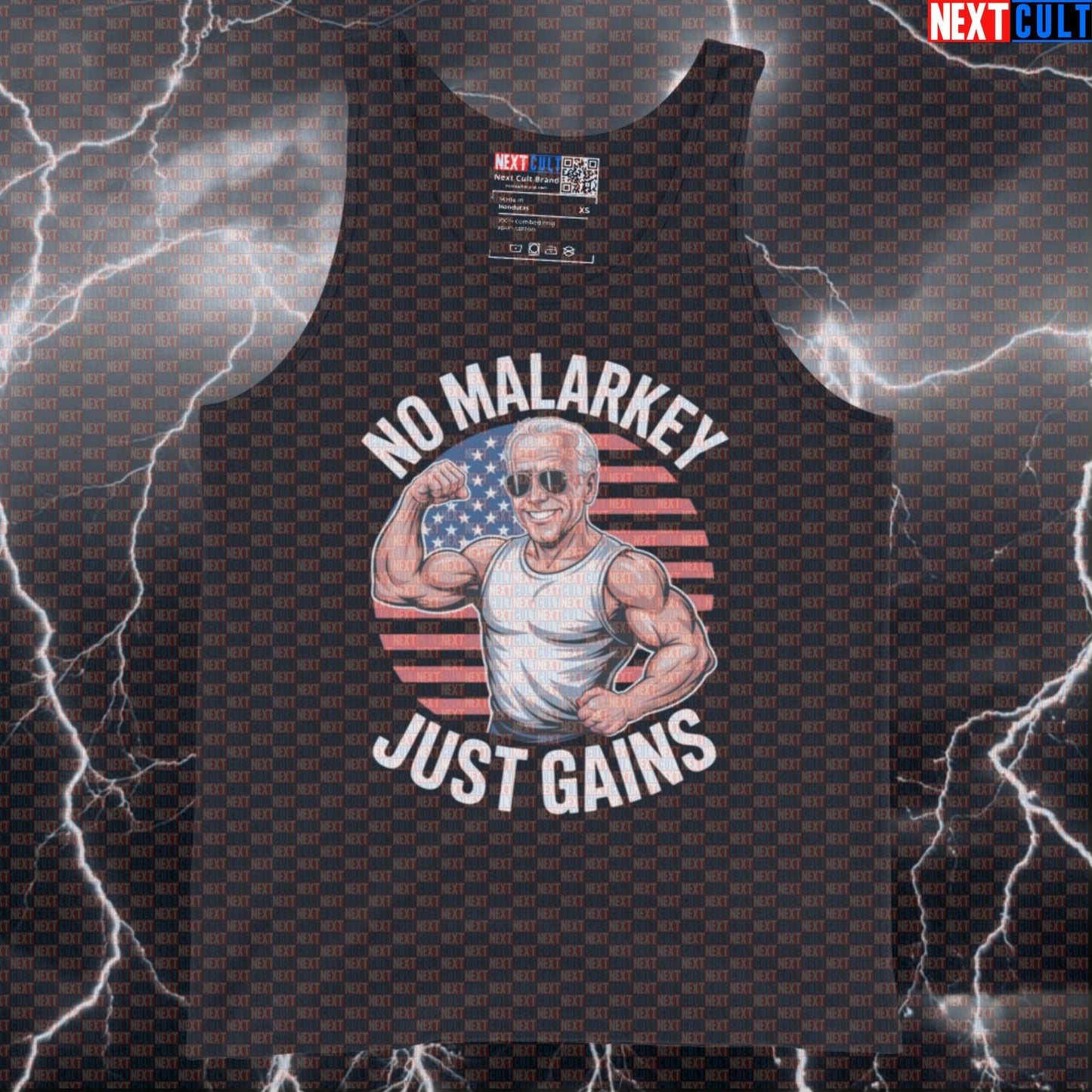 No Malarkey Just Gains Patriotic Gym Tank Top - Funny Joe Biden Meme Vest Muscle Shirt 4th of July Bodybuilding Fitness Gym Joe Biden Workout Next Cult Brand