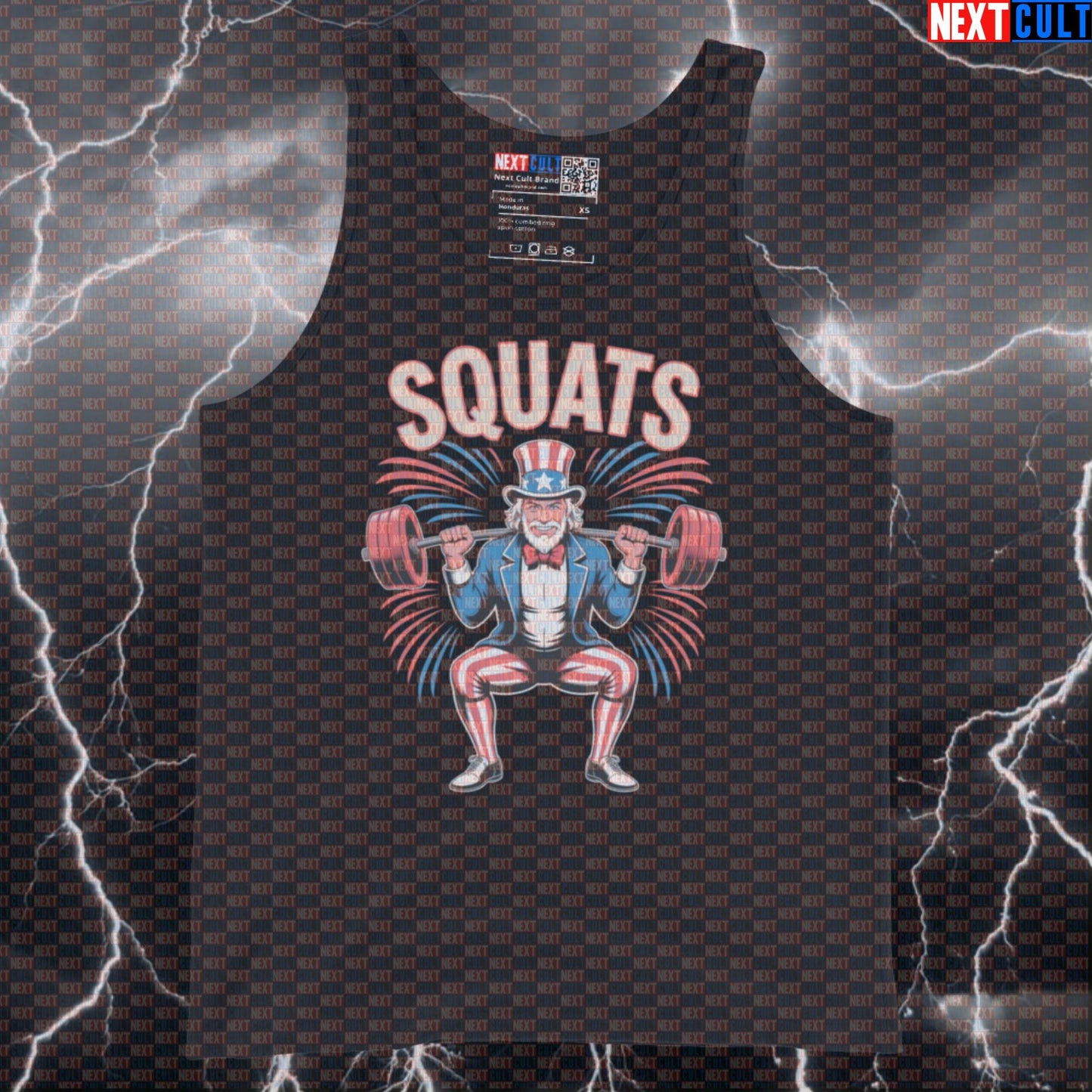 Uncle Sam Squats Funny Patriotic Gym Tank Top - USA Meme Vest Muscle Shirt for 4th of July 4th of July Bodybuilding Fitness Gym Leg Day Powerlifting Uncle Sam Workout Next Cult Brand