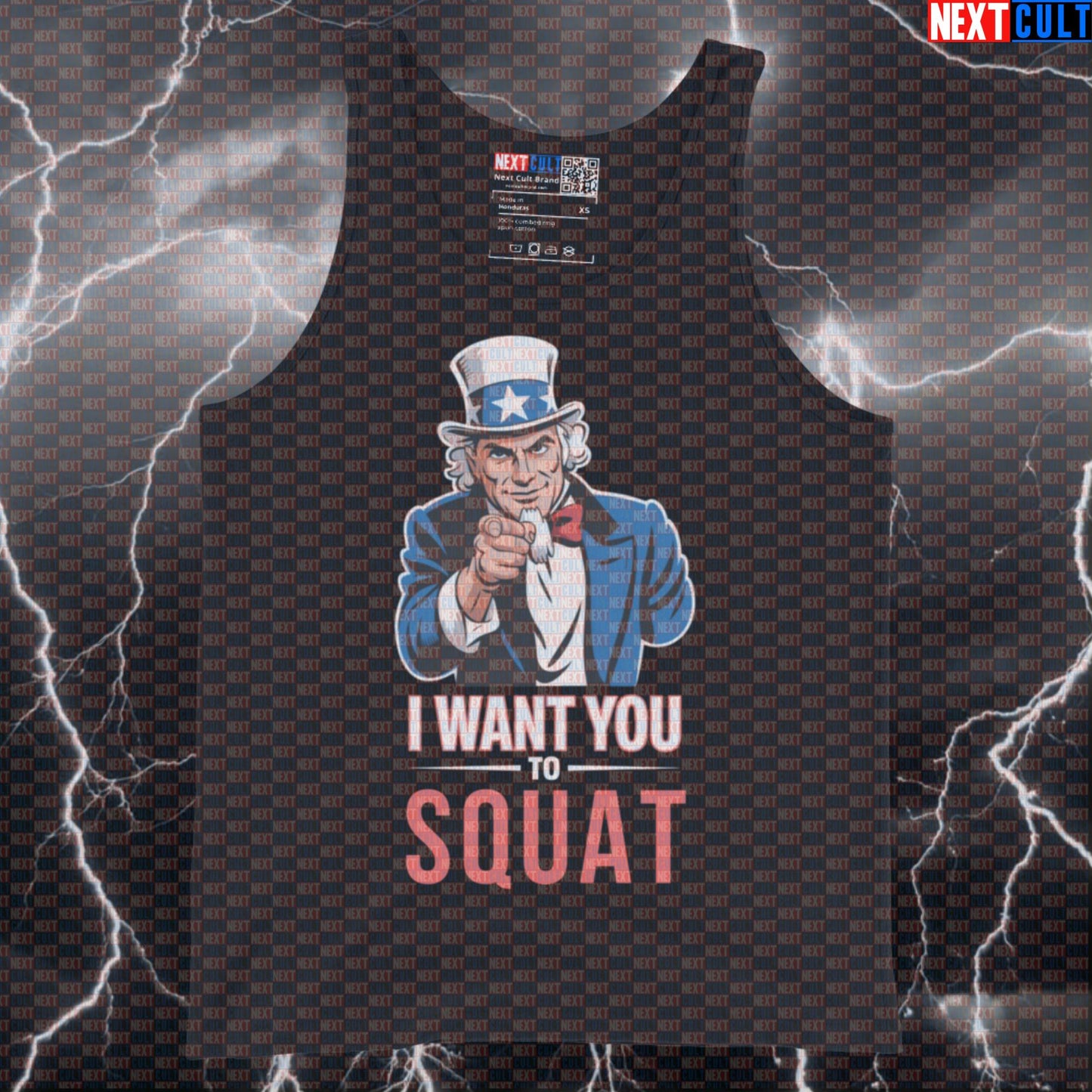 I Want You To Squat Uncle Sam Patriotic Tank Top - Funny 4th of July Workout Vest Muscle Shirt 4th of July Bodybuilding Fitness Gym Leg Day Powerlifting Uncle Sam Workout Next Cult Brand