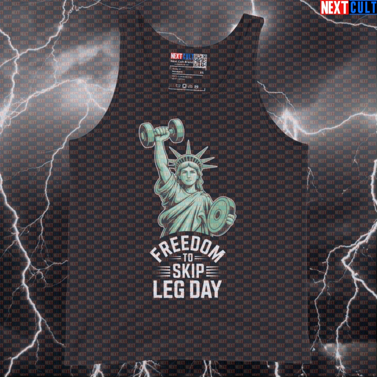 Freedom To Skip Leg Day Funny Gym Tank Top - Patriotic Statue of Liberty Vest Muscle Shirt 4th of July Bodybuilding Fitness Gym Leg Day Powerlifting Statue of Liberty Workout Next Cult Brand