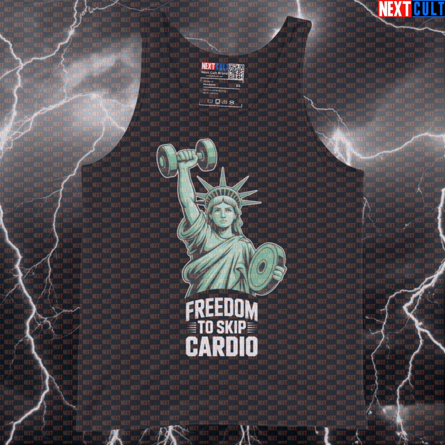 Freedom To Skip Cardio Patriotic Gym Tank Top - Funny Statue of Liberty Muscle Shirt Vest 4th of July Cardio Fitness Gym Statue of Liberty Workout Next Cult Brand