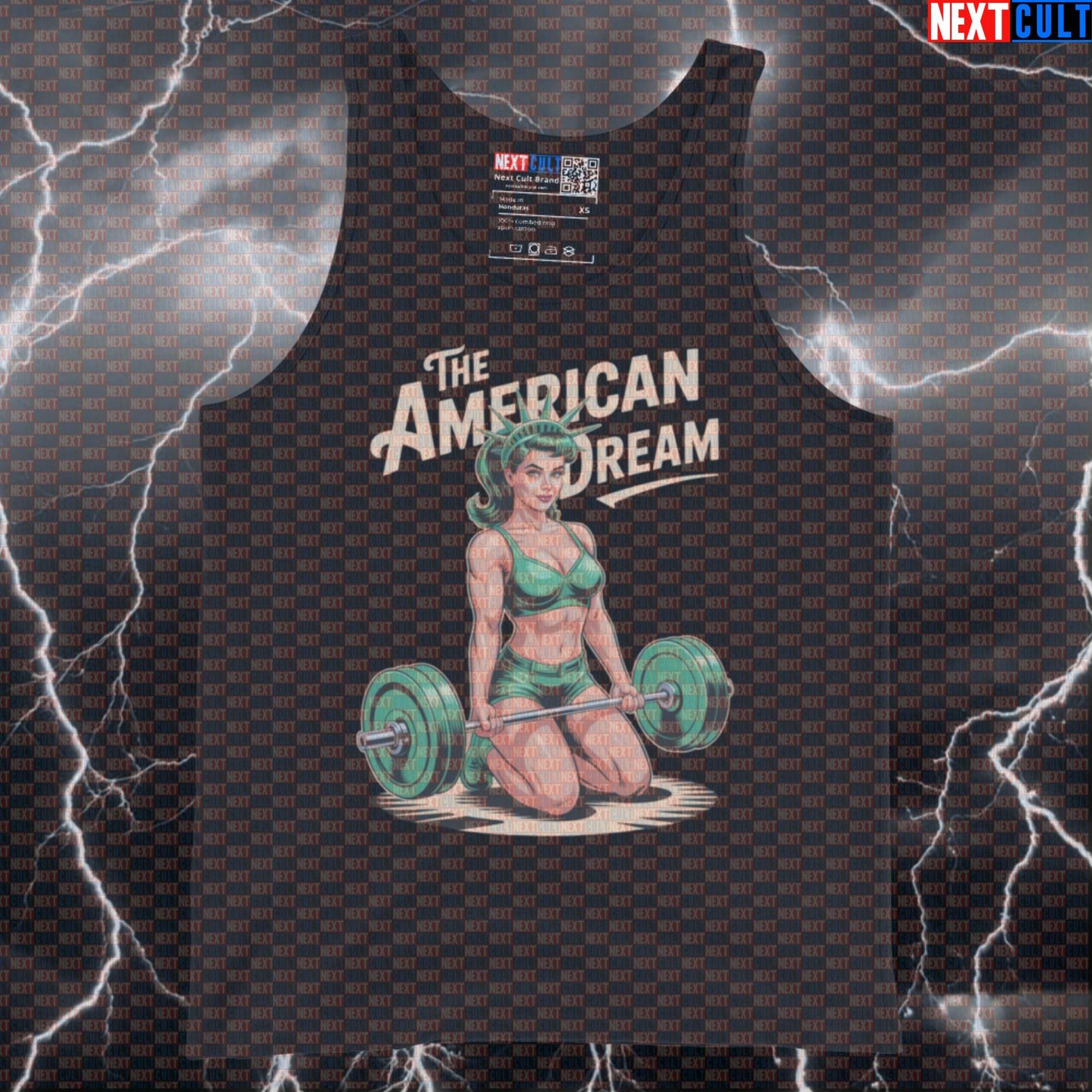 American Dream Funny Patriotic Gym Tank Top - 4th of July Statue of Liberty Meme Vest 4th of July Fitness Gym Leg Day Statue of Liberty Workout Next Cult Brand