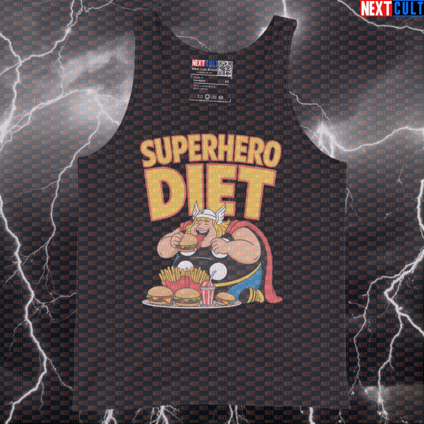 Superhero Diet Fat Thor Funny Gym Tank Top - Norse Meme Workout Vest Muscle Shirt Avengers Bodybuilding Fast Food Films Fitness Gym Superheroes Thor Vikings Workout Next Cult Brand