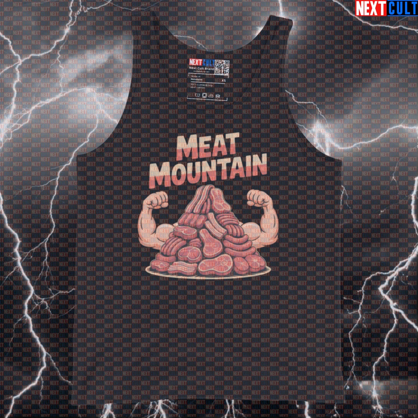Meat Mountain Funny Gym Tank Top - Steak Sausage Meme Vest Muscle Shirt For Lifters Tank Tops Bodybuilding Fast Food Fitness Gym Workout Next Cult Brand