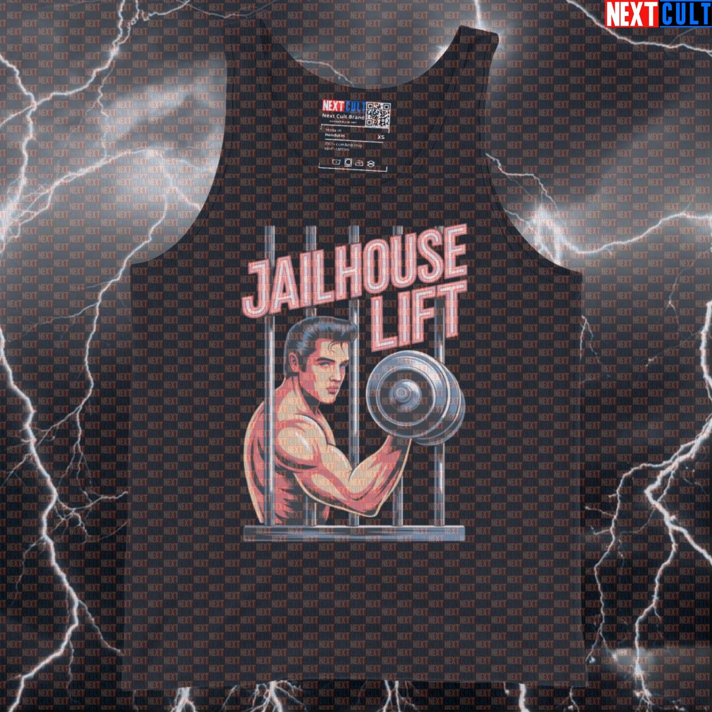 Jailhouse Lift Funny Gym Tank Top - Elvis Presley Rock & Roll Workout Vest Muscle Shirt Tank Tops Bodybuilding Elvis Presley Fitness Gym Rock Music Workout Next Cult Brand