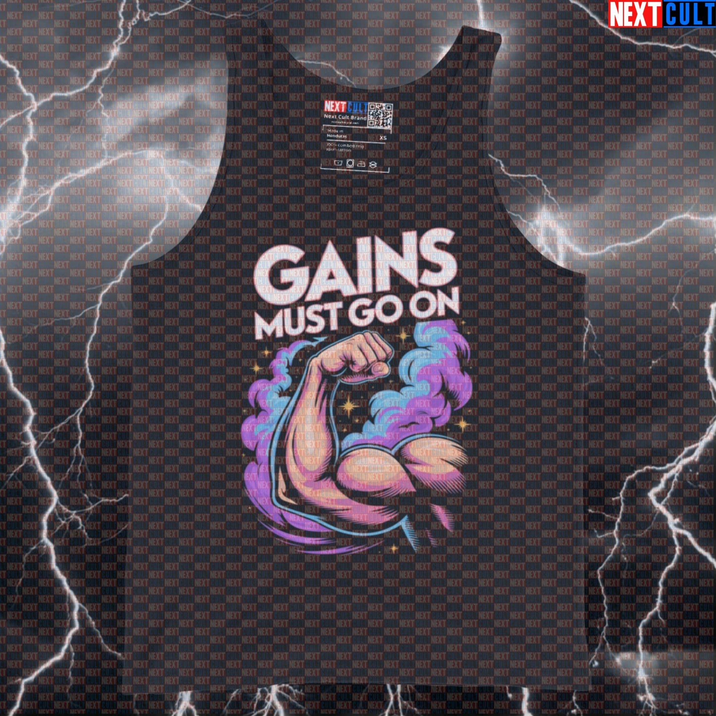 Gains Must Go On Funny Gym Tank Top - Queen Rock Music Meme Vest Muscle Shirt Tank Tops Bodybuilding Fitness Gym Queen Rock Music Workout Next Cult Brand