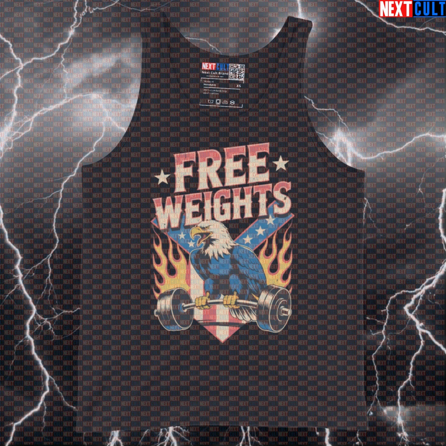 Patriotic Free Weights Lynyrd Skynyrd Funny Gym Tank Top | Rock Music Meme Sleeveless Muscle Shirt Tank Tops 4th of July Bodybuilding Fitness Gym Lynyrd Skynyrd Powerlifting Rock Music Workout Next Cult Brand