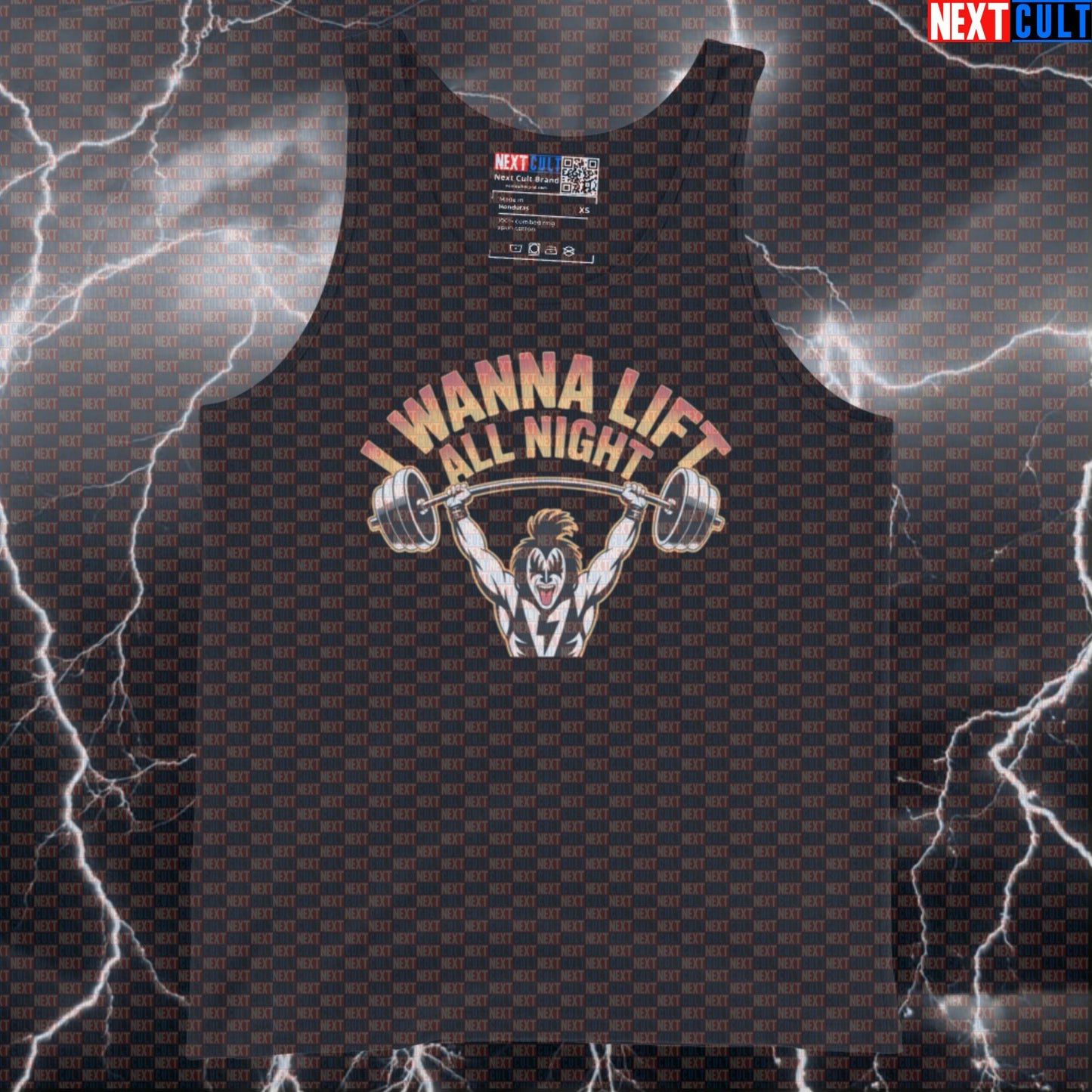 I Wanna Lift All Night Funny Gym Tank Top - KISS Inspired Workout Vest Muscle Shirt Tank Tops Bodybuilding Fitness Gym KISS Powerlifting Rock Music Workout Next Cult Brand
