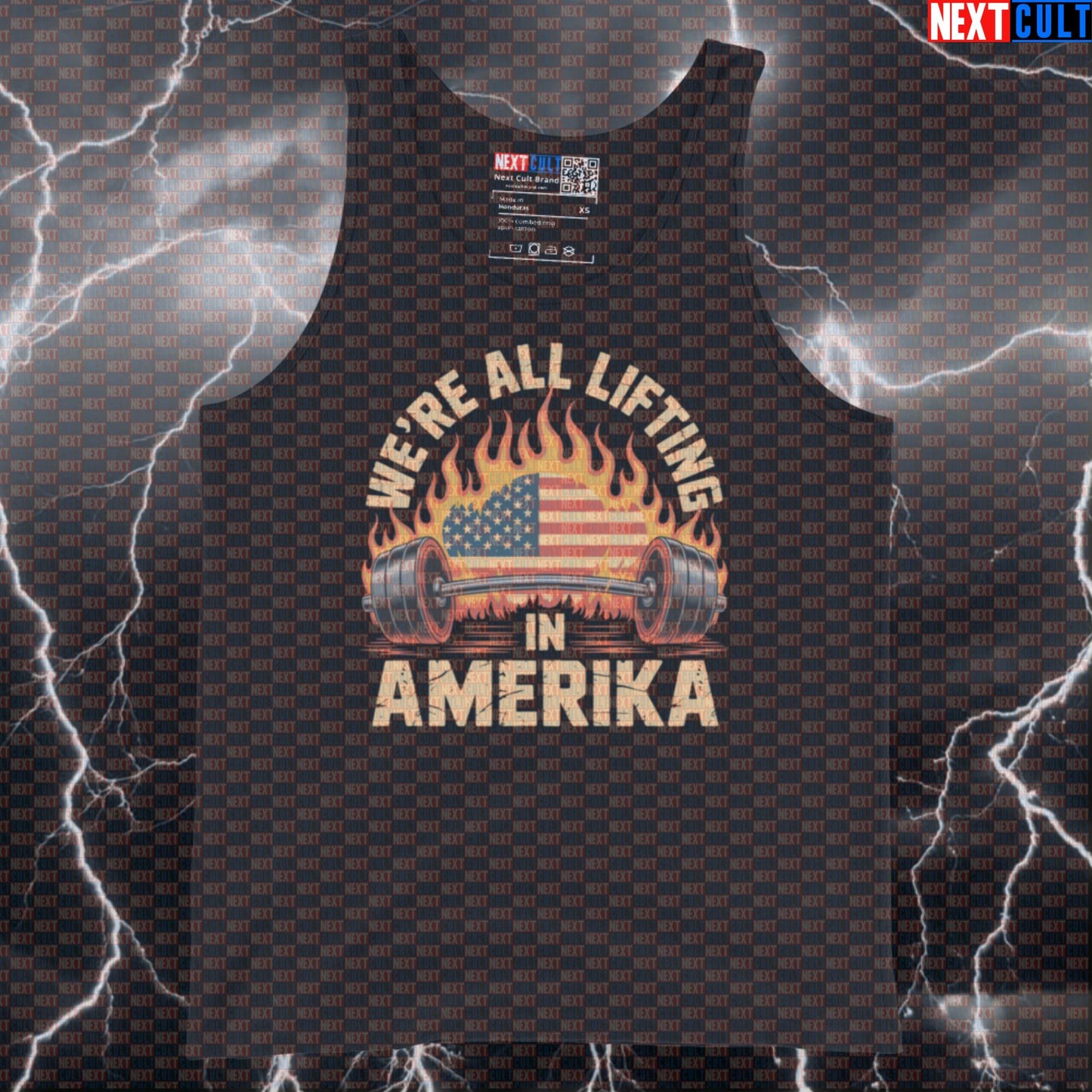 We're All Lifting In Amerika Funny Gym Tank Top - Rammstein Workout Vest Muscle Shirt Tank Tops 4th of July Bodybuilding Fitness Gym Powerlifting Rammstein Rock Music Workout Next Cult Brand
