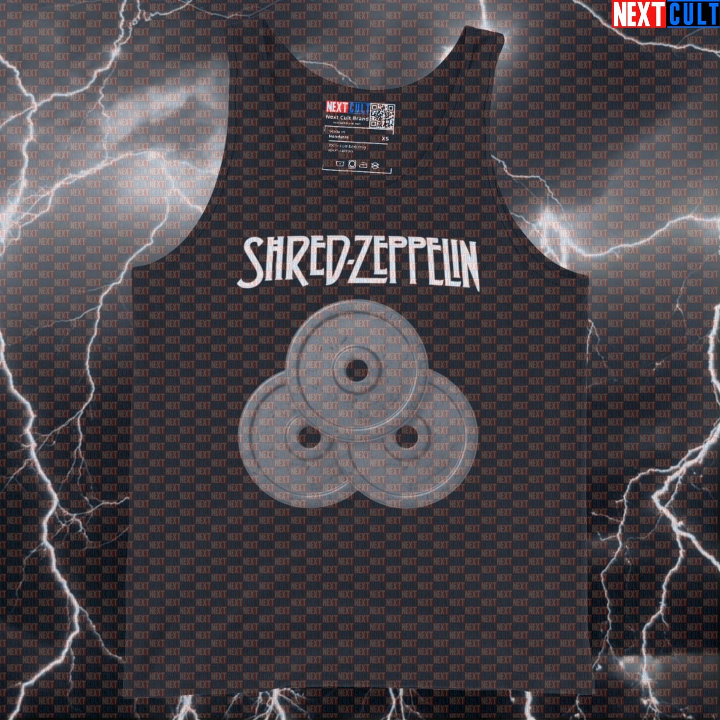 Shred Zeppelin Funny Gym Tank Top - Led Zeppelin Weight Plates Vest Muscle Shirt Tank Tops Bodybuilding Fitness Gym Led Zeppelin Powerlifting Rock Music Workout Next Cult Brand