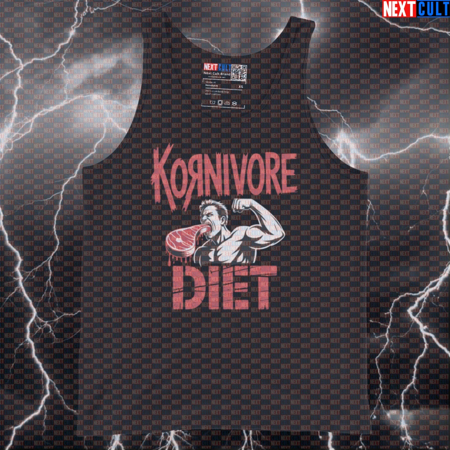 Kornivore Diet Funny Gym Tank Top - Carnivore Gains Metalhead Vest Muscle Shirt Tank Tops Bodybuilding Fast Food Fitness Gym Korn Rock Music Workout Next Cult Brand