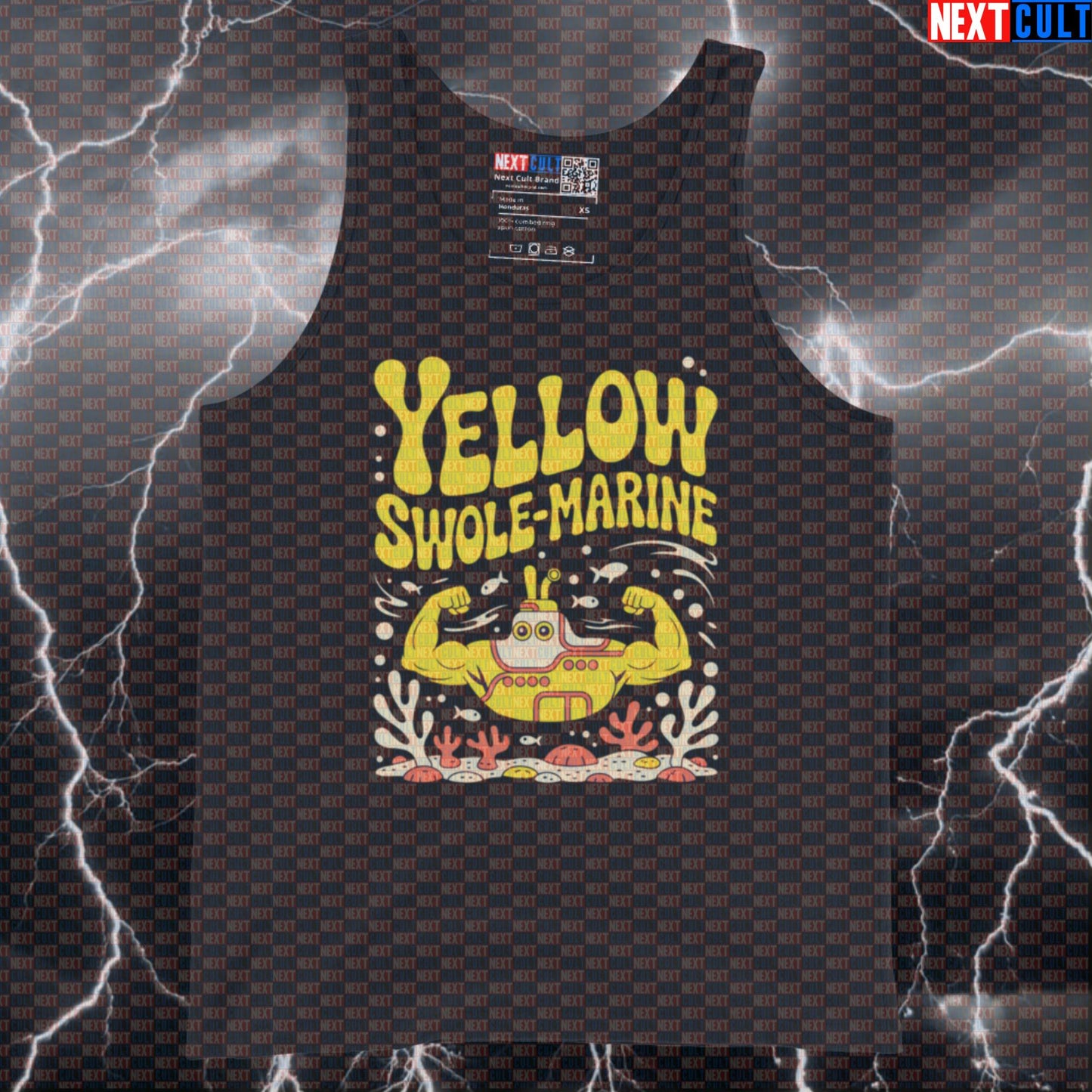 Yellow Swole-Marined Funny Gym Tank Top - Beatles Parody Vest Muscle Shirt For Lifters Tank Tops Bodybuilding Fitness Gym Rock Music The Beatles Workout Next Cult Brand