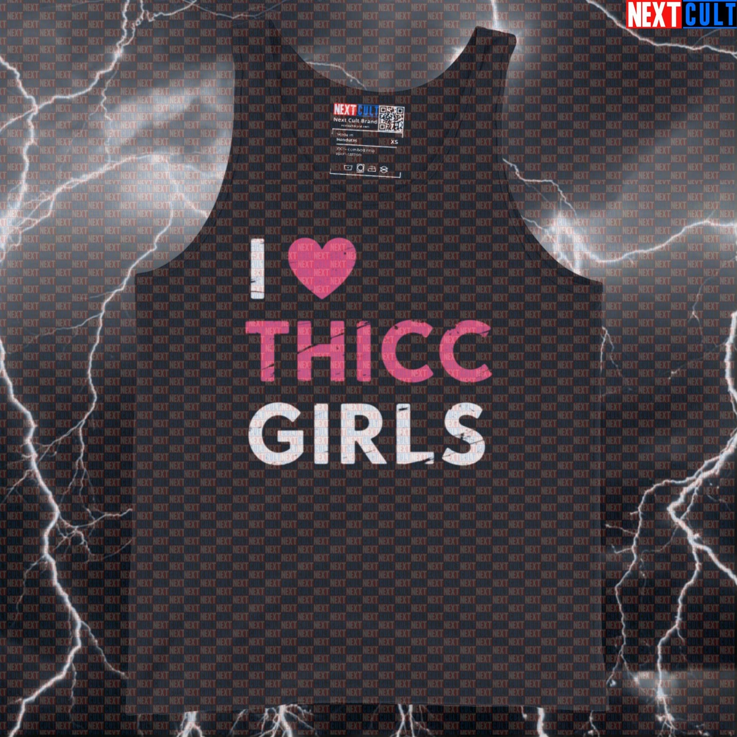 I Love Thicc Girls Funny Valentine's Gym Tank Top - Thicc Thighs & Leg Day Meme Muscle Shirt Tank Tops Bodybuilding Fitness Gym Leg Day Valentine's Day Workout Next Cult Brand