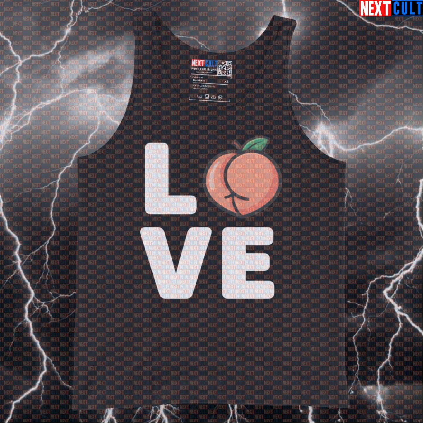 I Love Booty Funny Gym Tank Top - Valentine's Day Peach Meme Vest Muscle Shirt For Lifters Tank Tops Bodybuilding Fitness Gym Leg Day Powerlifting Valentine's Day Workout Next Cult Brand