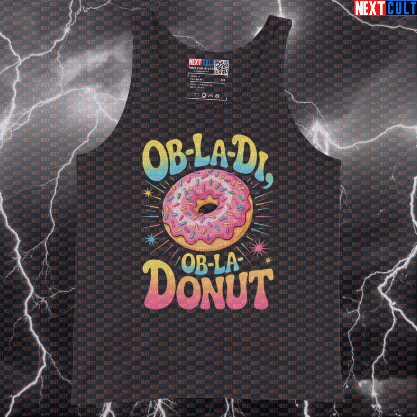 Ob-La-Di Ob-La-Donut Funny Gym Tank Top - Bulking Meme Vest Muscle Shirt For Athletes Bodybuilding Bulking Donuts Fast Food Fitness Gym Rock Music The Beatles Workout Next Cult Brand