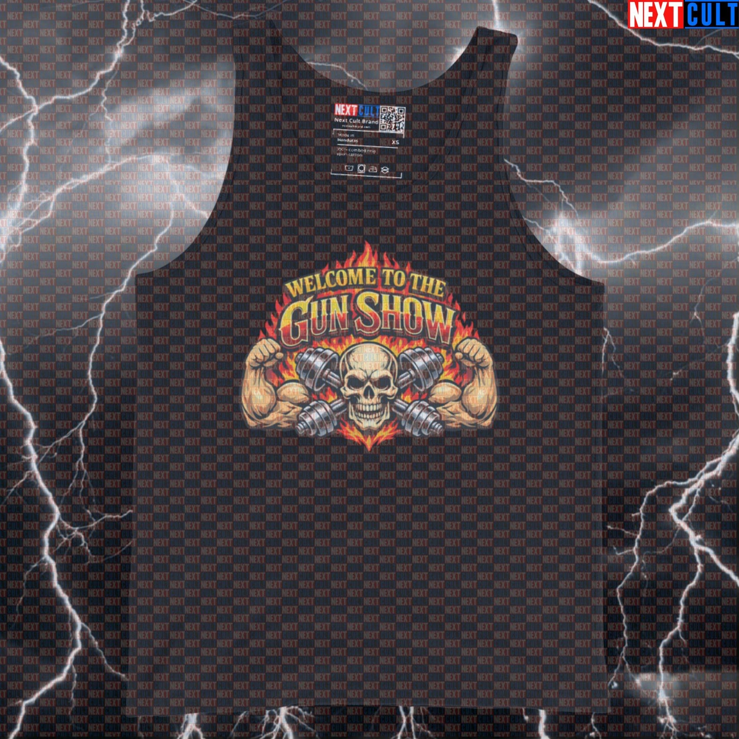 Welcome to the Gun Show Funny Gym Tank Top for Big Biceps and Gains | Rock Workout Muscle Shirt with Guns and Roses Parody Tank Tops Bodybuilding Fitness Guns N' Roses Gym Rock Music Workout Next Cult Brand