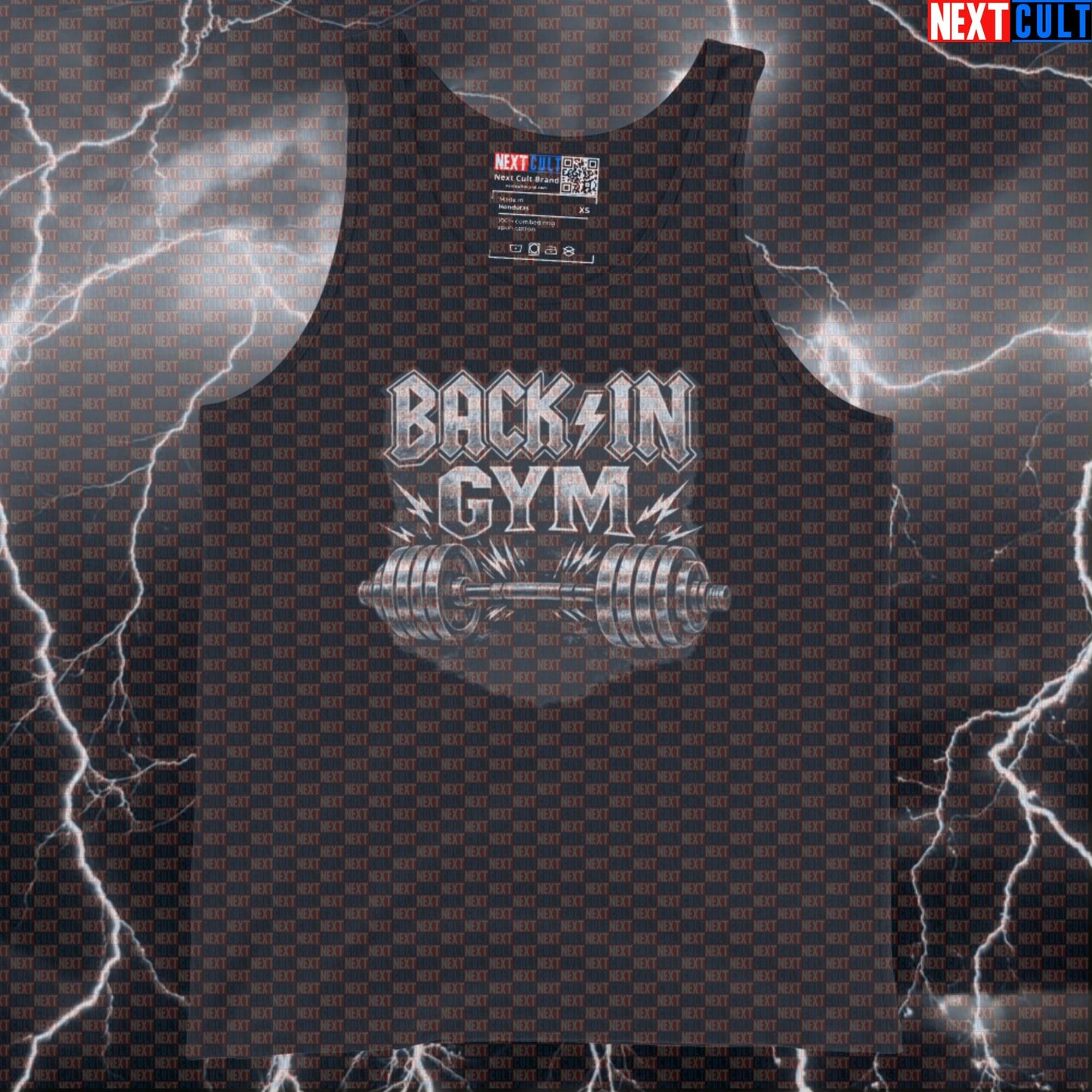 Back In Gym Funny Gym Tank Top Back In Black Album Cover Parody AC/DC Heavy Metal Workout Muscle Shirt Tank Tops AC/DC Bodybuilding Fitness Gym Powerlifting Rock Music Workout Next Cult Brand