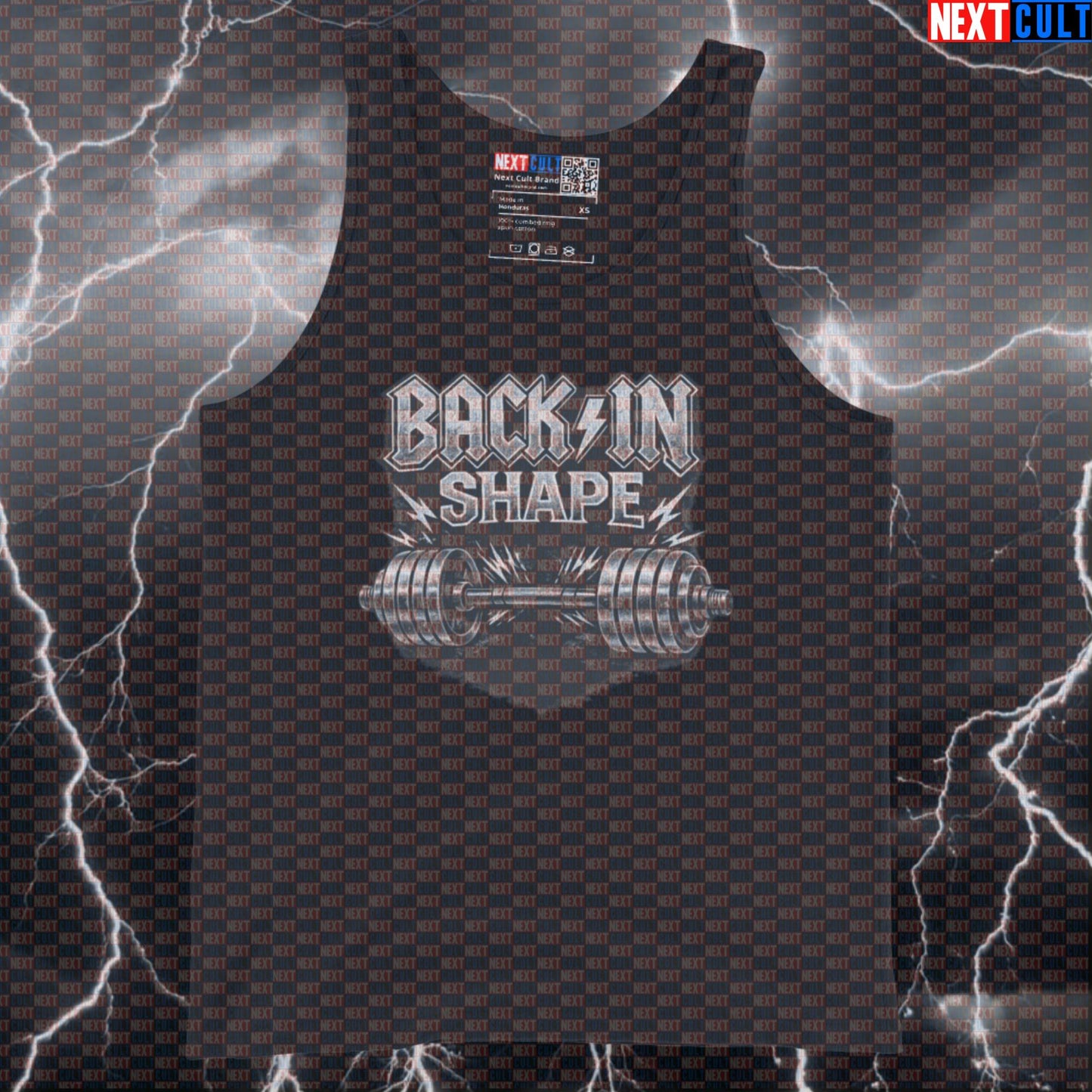 Back In Shape Funny Gym Tank Top Back In Black Album Cover Parody AC/DC Heavy Metal Workout Muscle Shirt Tank Tops AC/DC Bodybuilding Fitness Gym Powerlifting Rock Music Workout Next Cult Brand